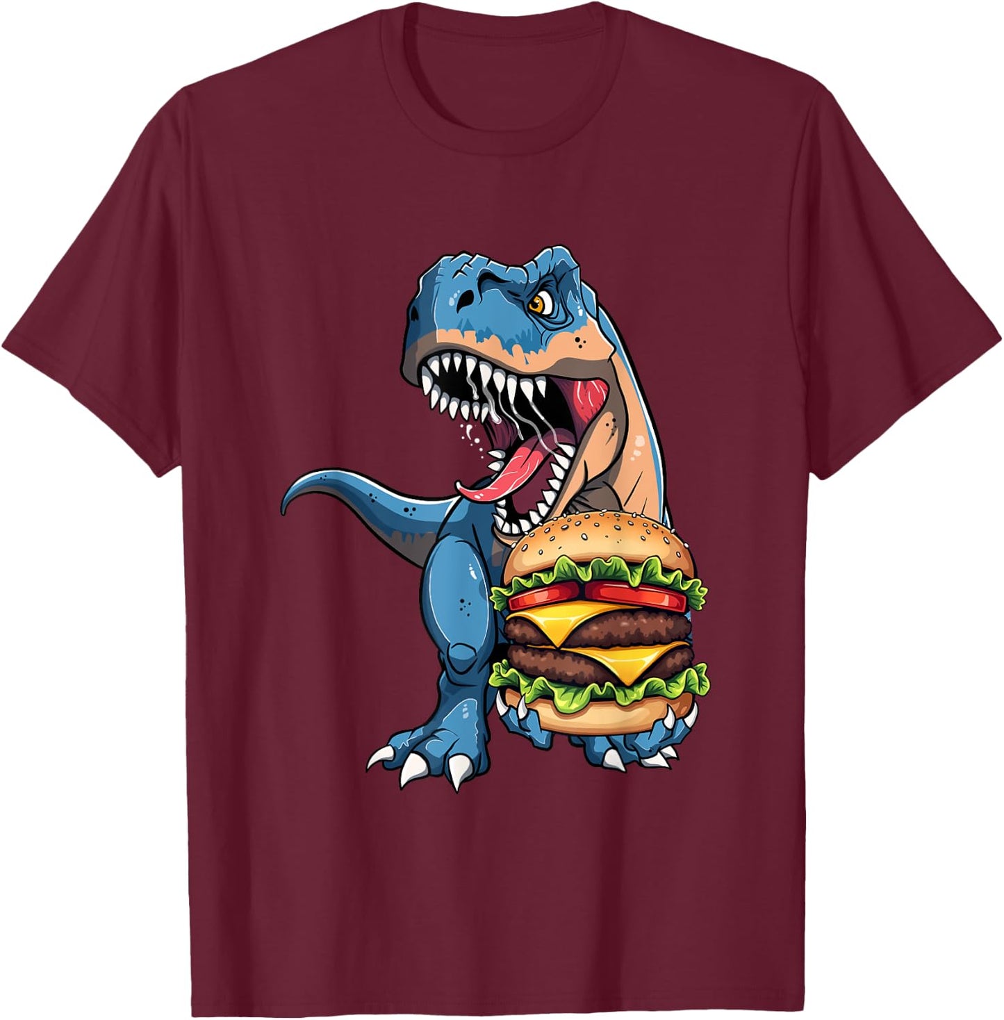 T Rex Dinosaur Cheeseburger Hamburger Kids Men Women T-Shirt - T-Shirt | Maroon