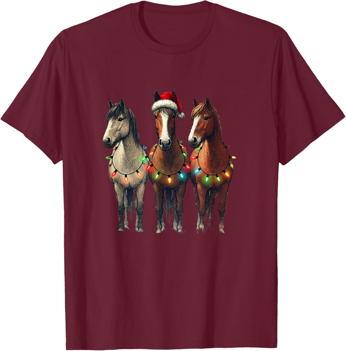 Christmas Horses Winter Pony Riding , black T-Shirt - T-Shirt | Maroon