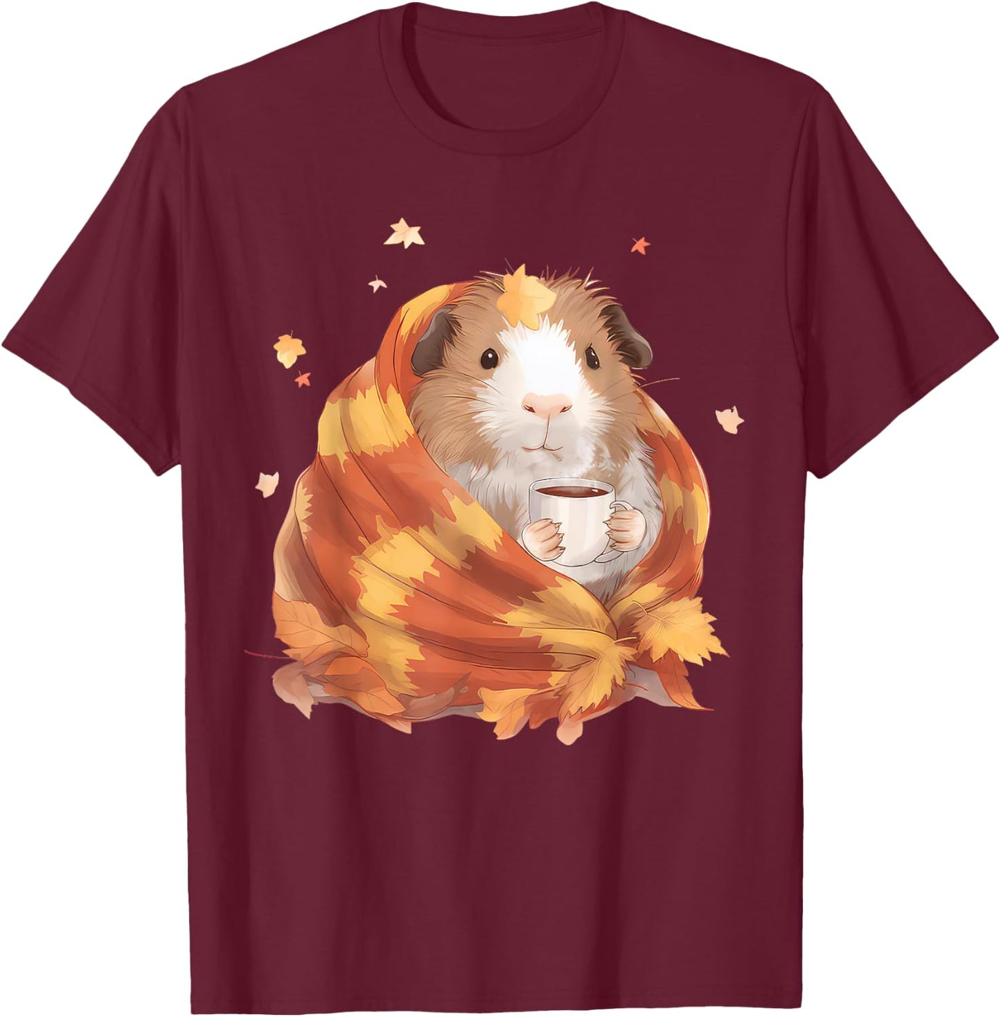 Guinea Pig Drinking Coffee Autumn Fall Guinea Pig Lover T-Shirt - T-Shirt | Maroon