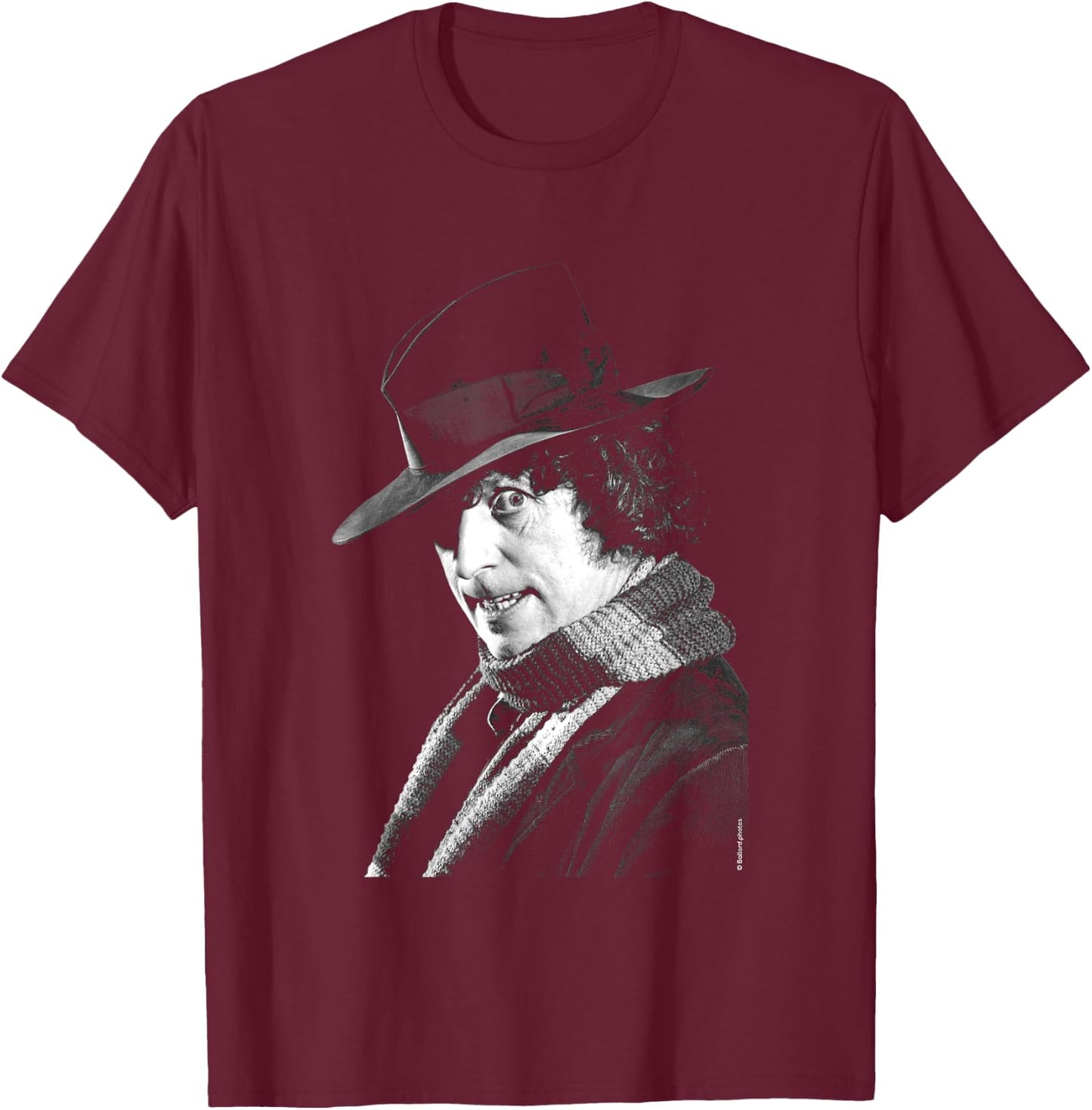 Tom Baker Side Portrait Doctor Who Black & White T-Shirt - T-Shirt | Maroon
