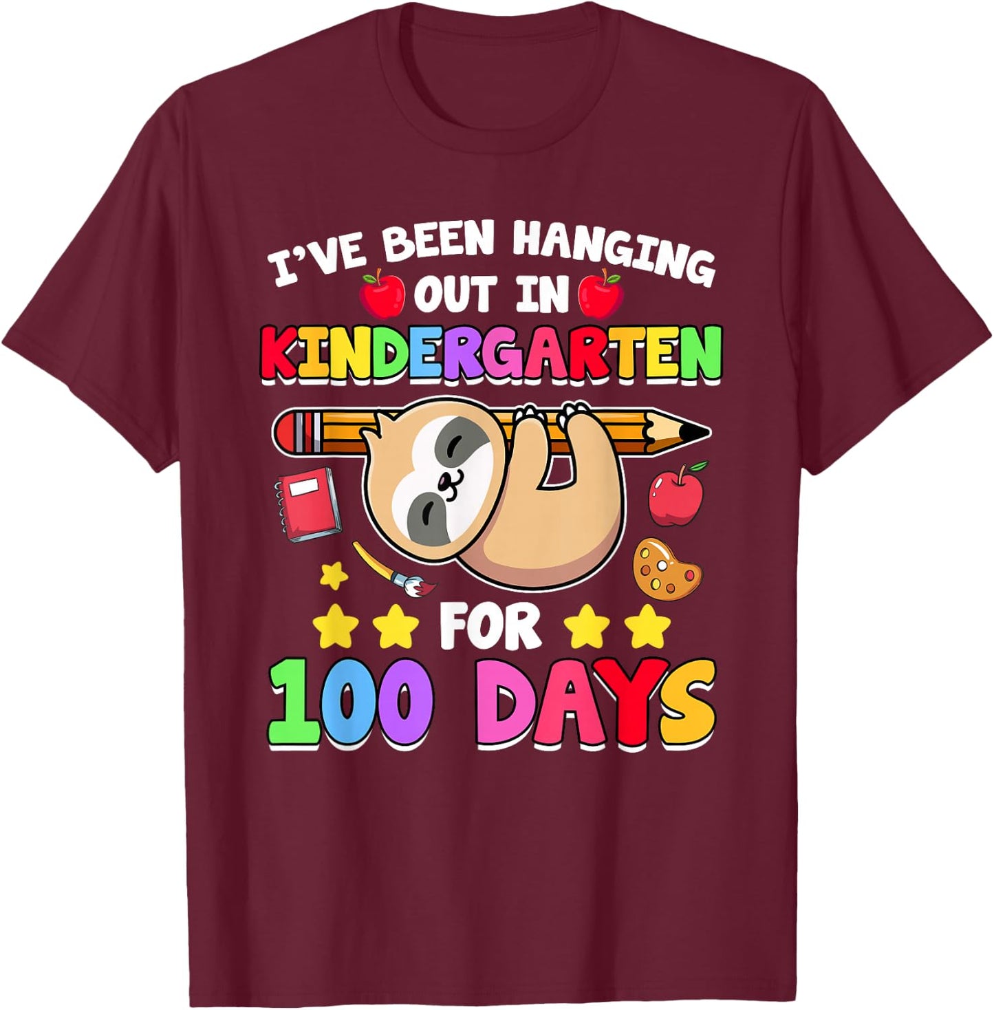 100th Day of School Sloth Shirt Kindergarten 100 Days School T-Shirt - T-Shirt | Maroon