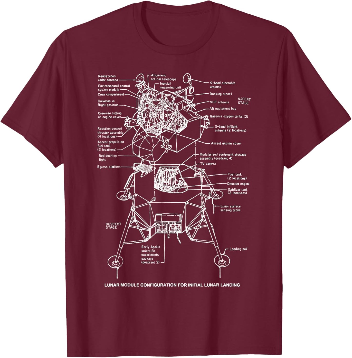 Lunar Module Retro Space Diagram Landing Chart Blueprint Fun T-Shirt - T-Shirt | Maroon