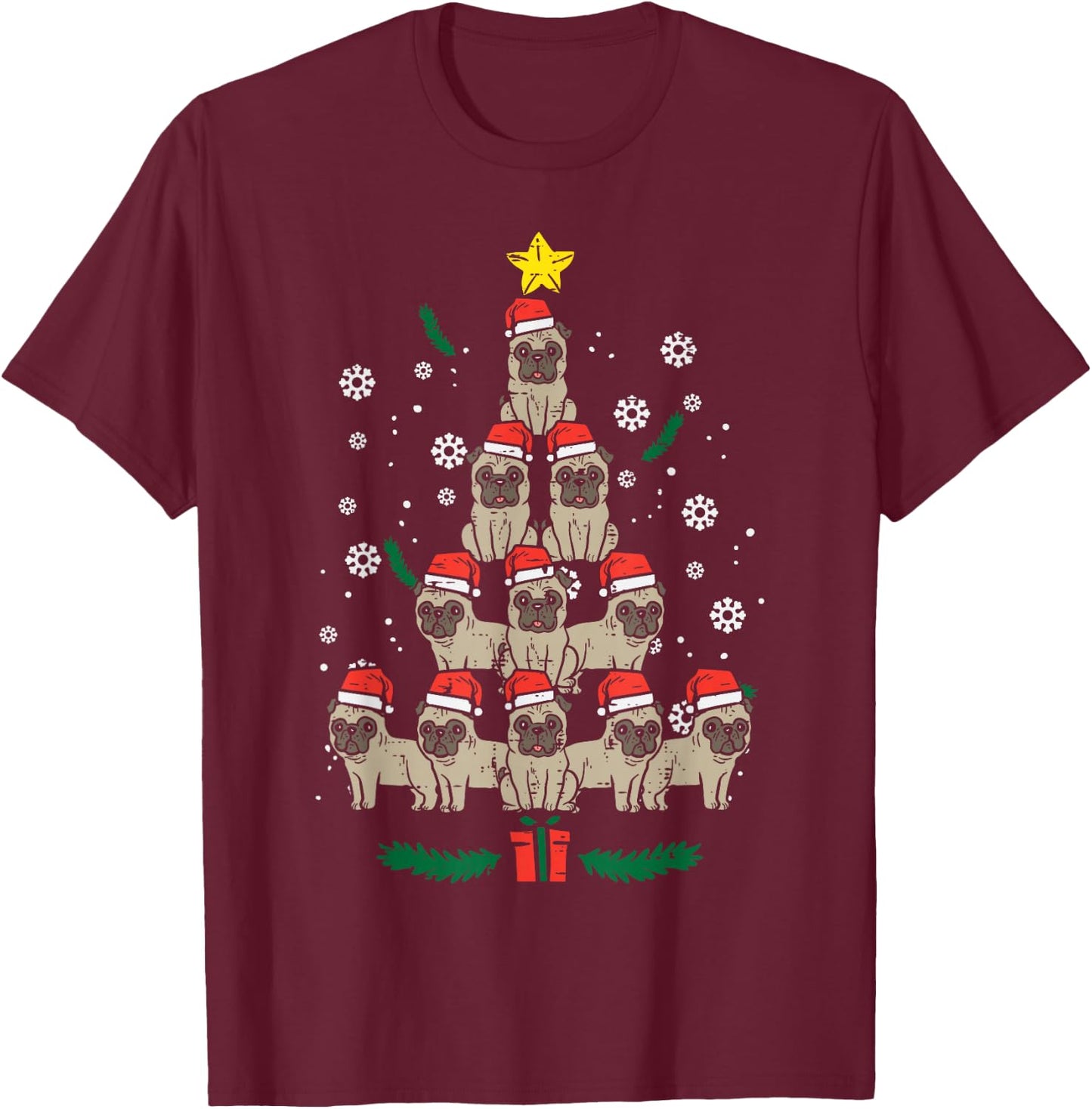 Pug Christmas Tree Dog Xmas PJs Pajamas Men Women Kids T-Shirt - T-Shirt | Maroon