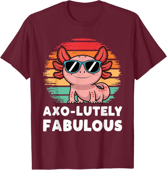 Kids Black Cartoon Axolotl T-Shirt - T-Shirt | Maroon
