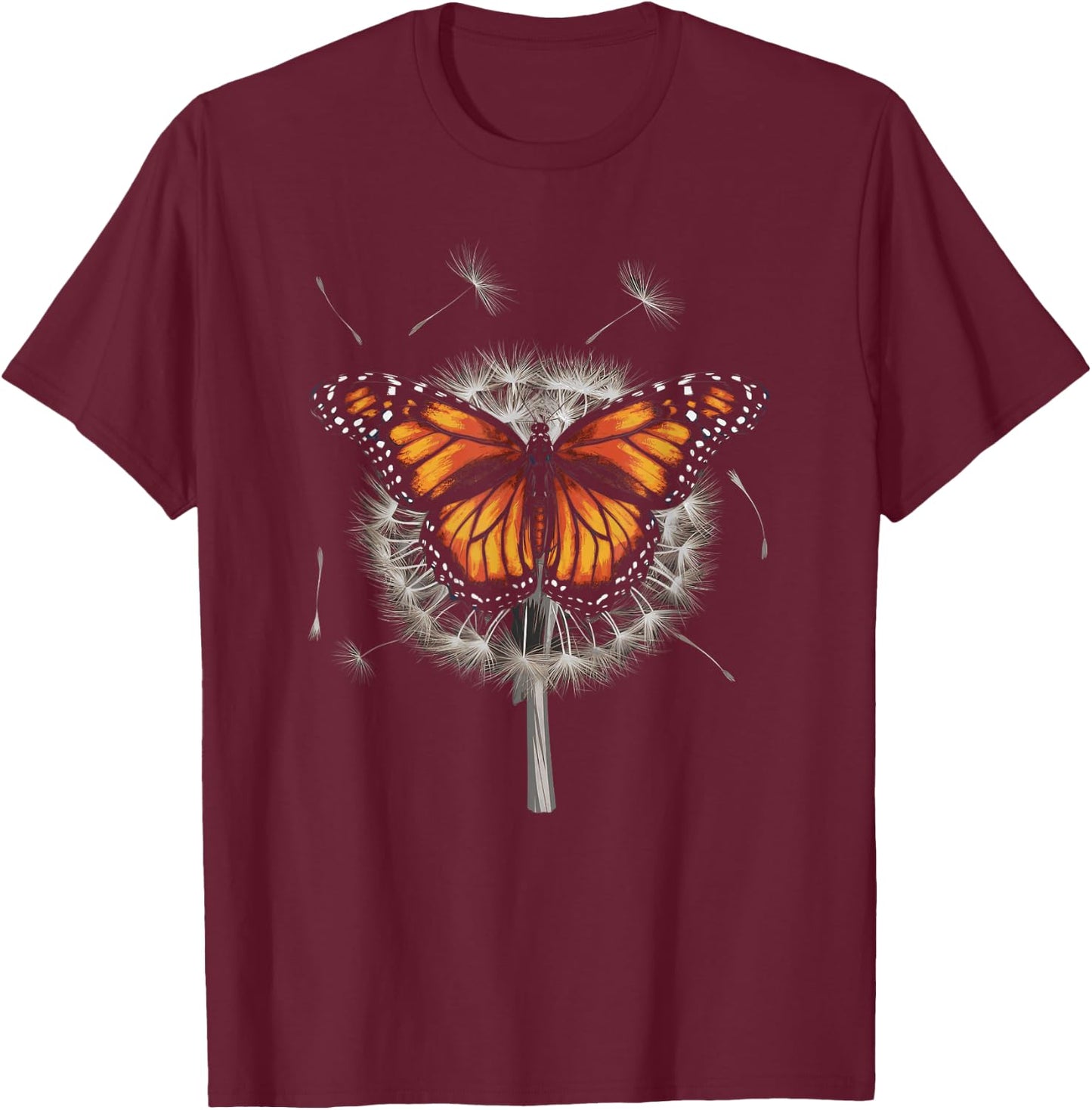 Monarch Butterfly With Dandelion T-Shirt - T-Shirt | Maroon