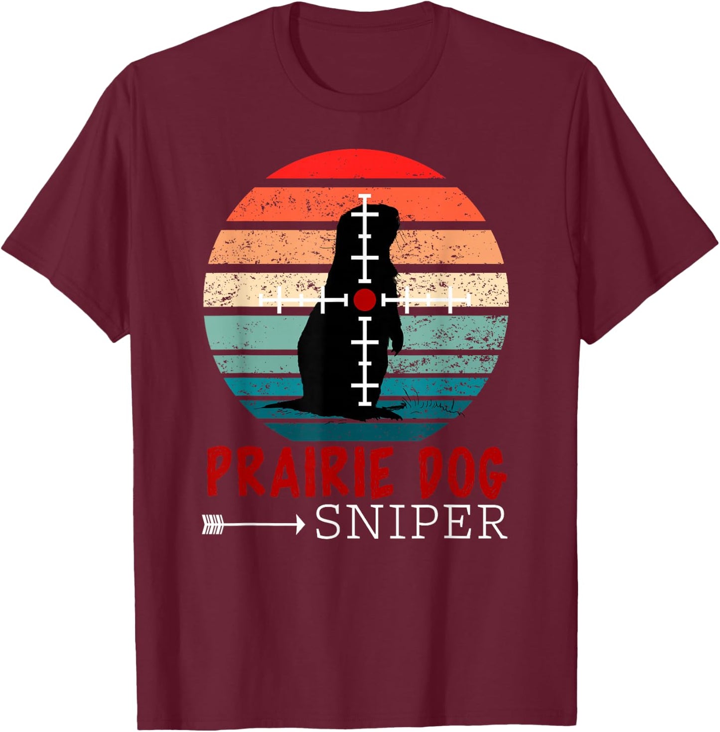 Prairie Dog Sniper - Retro Prairie Dog Sunset Cool Vintage T-Shirt - T-Shirt | Maroon
