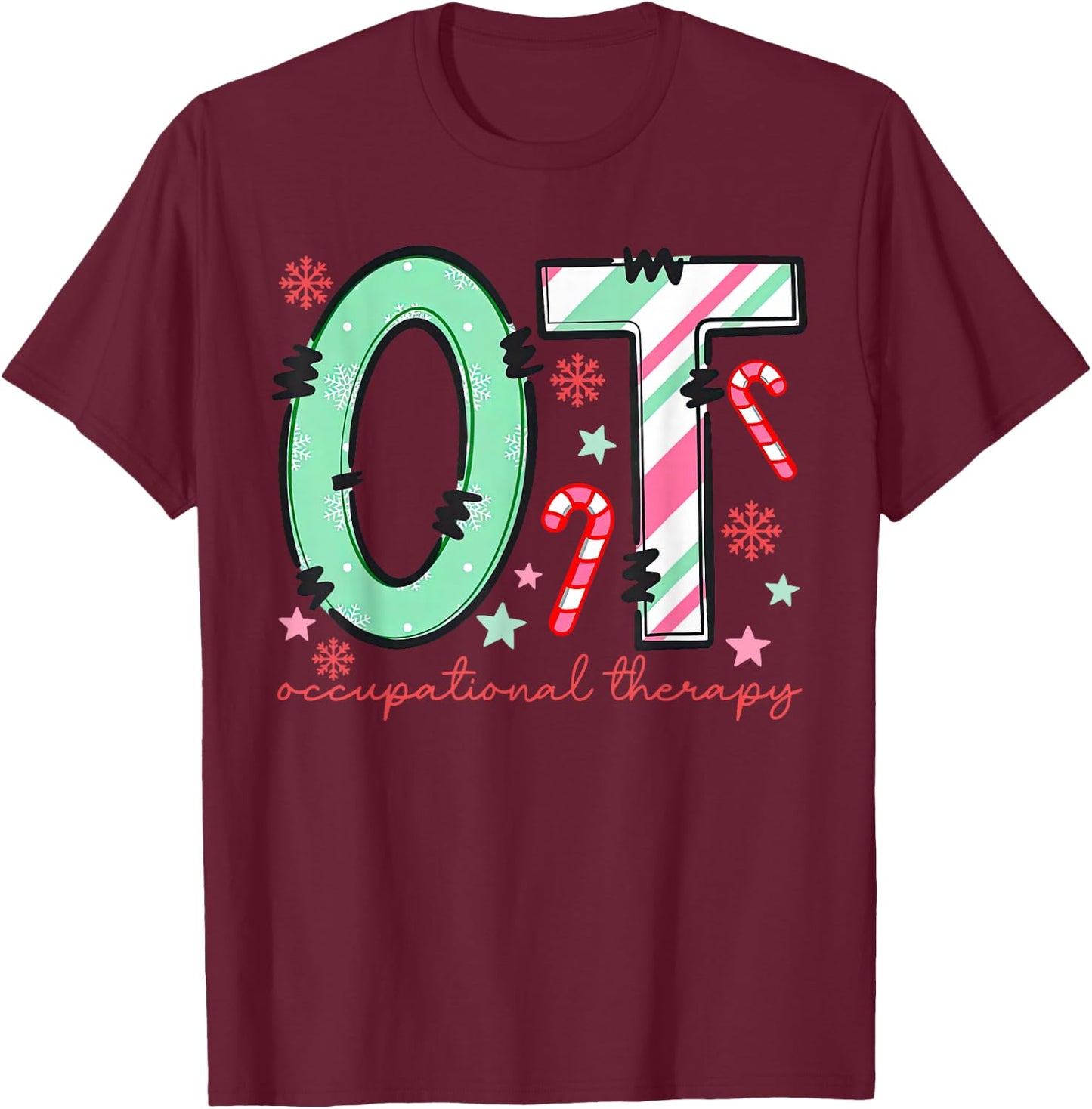 Retro Occupational Therapy OT Therapist Christmas Holiday T-Shirt - T-Shirt | Maroon