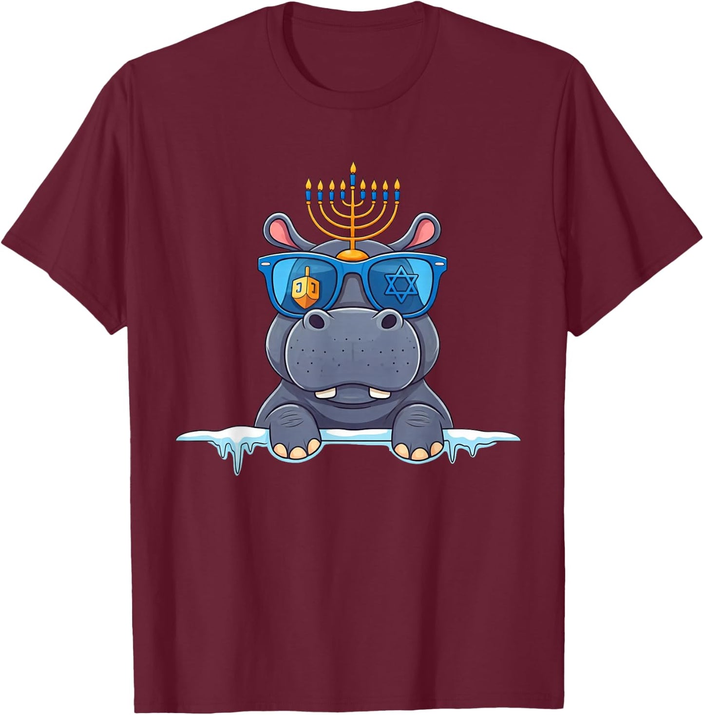 Hippo Menorah Dreidel Jewish Hanukkah Kids T-Shirt - T-Shirt | Maroon