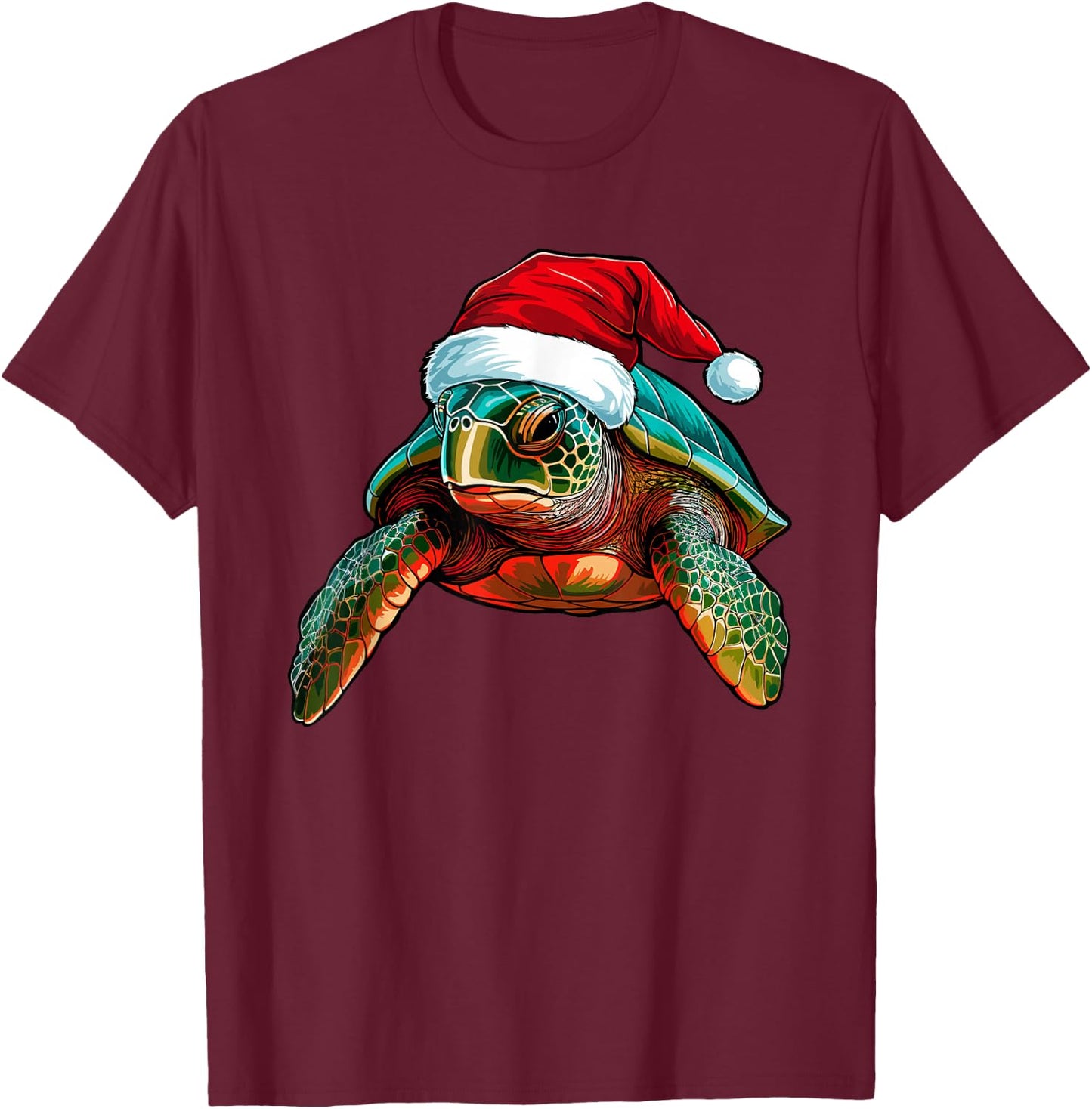Cute Sea Turtle Christmas Santa Hat Xmas Pajama T-Shirt - T-Shirt | Maroon