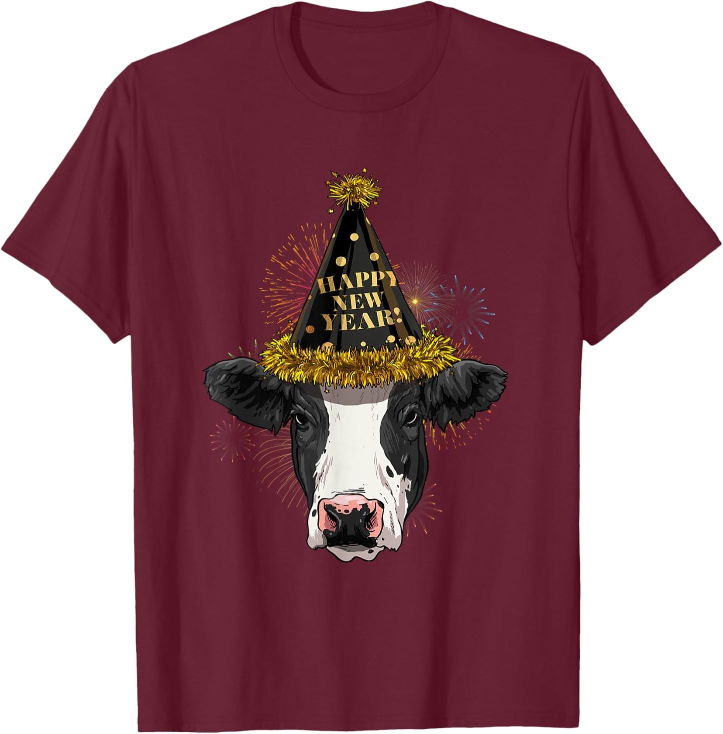 Cow Happy New Year 2021 New Years Eve Party T-Shirt - T-Shirt | Maroon