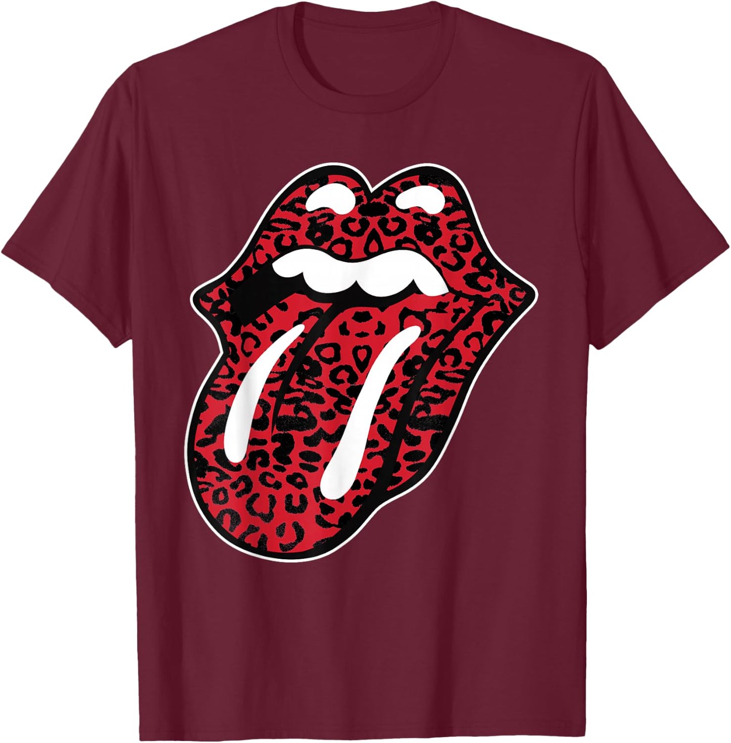 Offizielle The Rolling Stones Leopardenzunge , Schwarz, Erwachsene, -Kinder, Kurzarm, , S, EU 38/40 T-Shirt - T-Shirt | Maroon