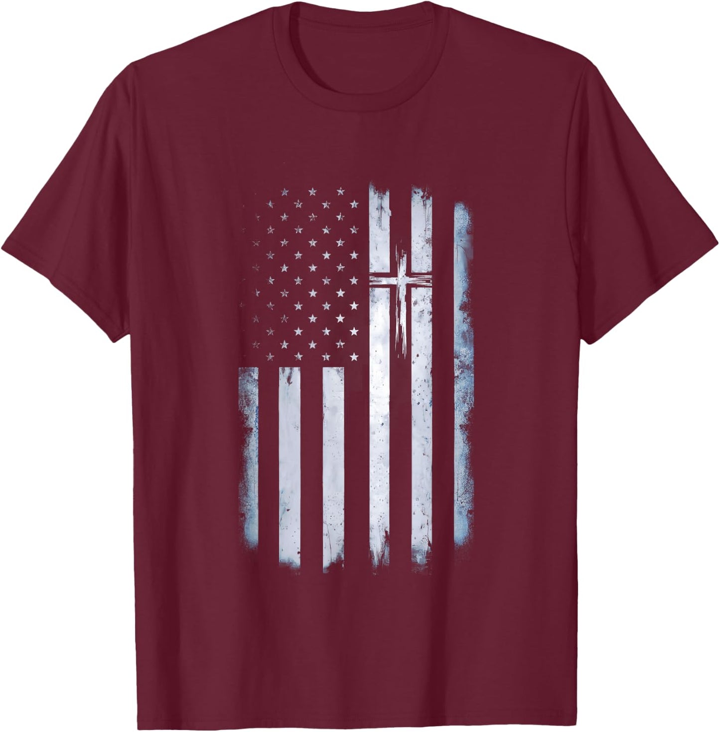 Christian American Flag Cross USA Christian Patriotic T-Shirt - T-Shirt | Maroon