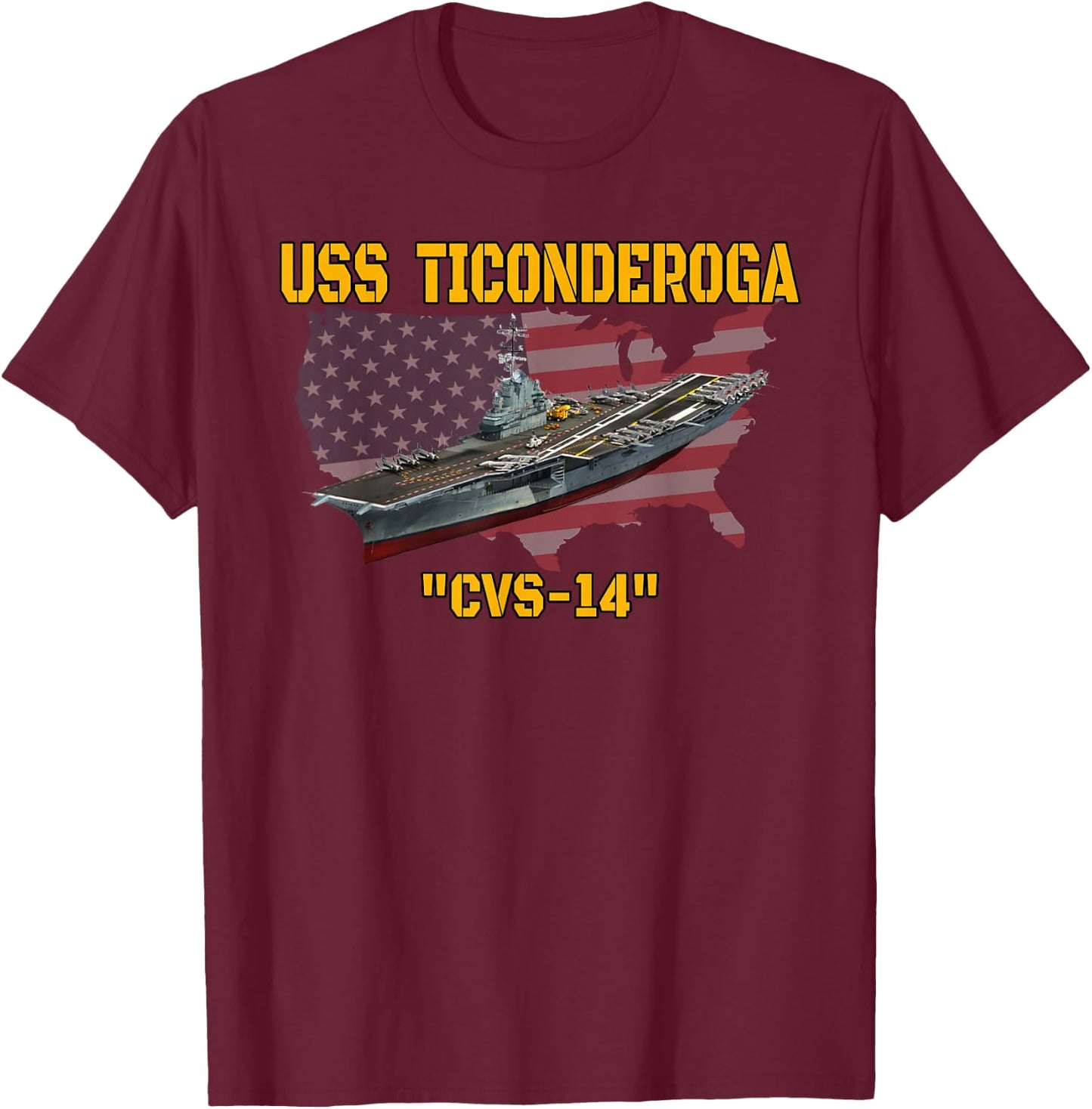 Aircraft Carrier USS Ticonderoga CVS-14 Veterans Day Fathers T-Shirt - T-Shirt | Maroon