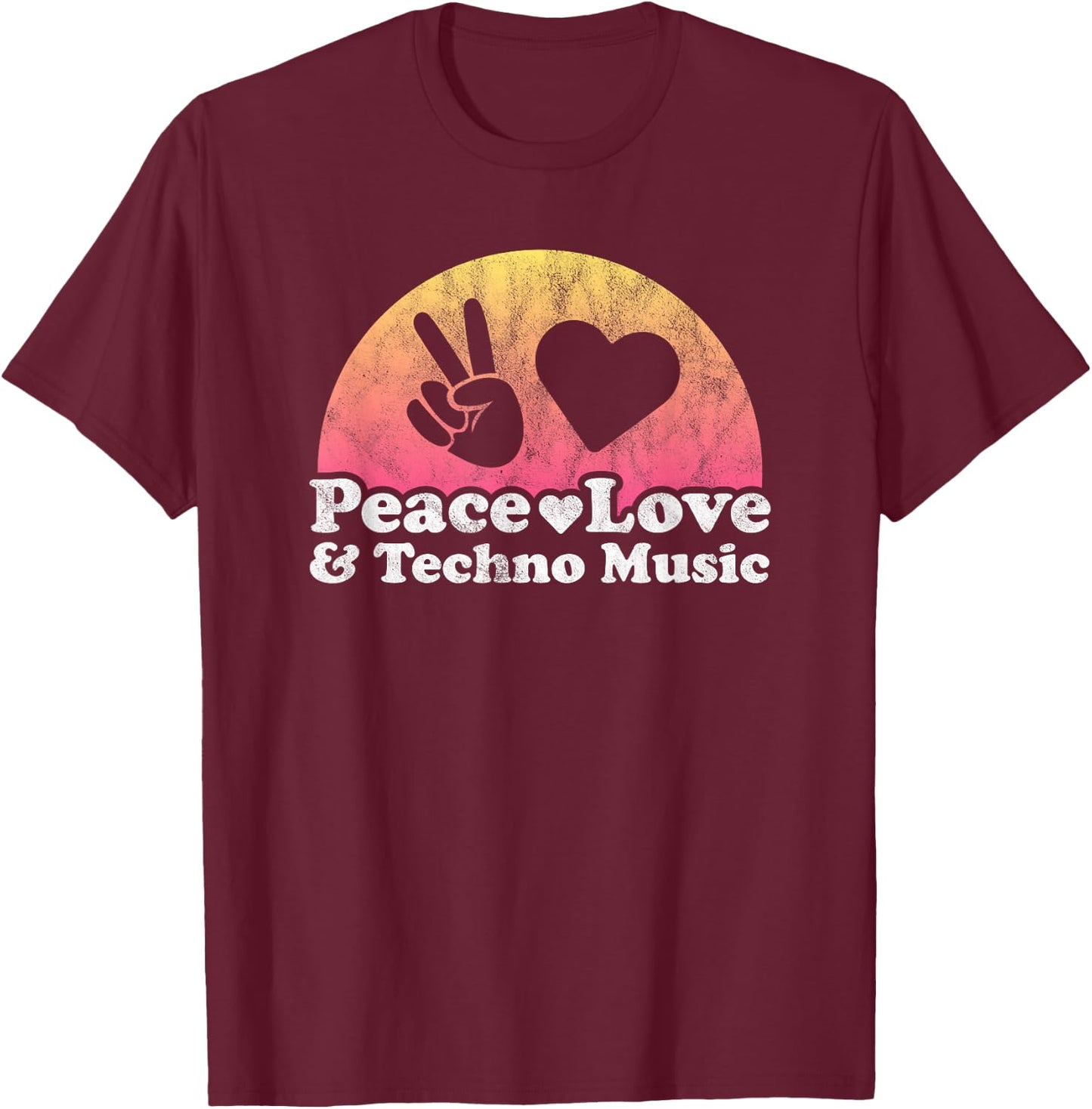 Peace Love and Techno Music , black, s T-Shirt - T-Shirt | Maroon