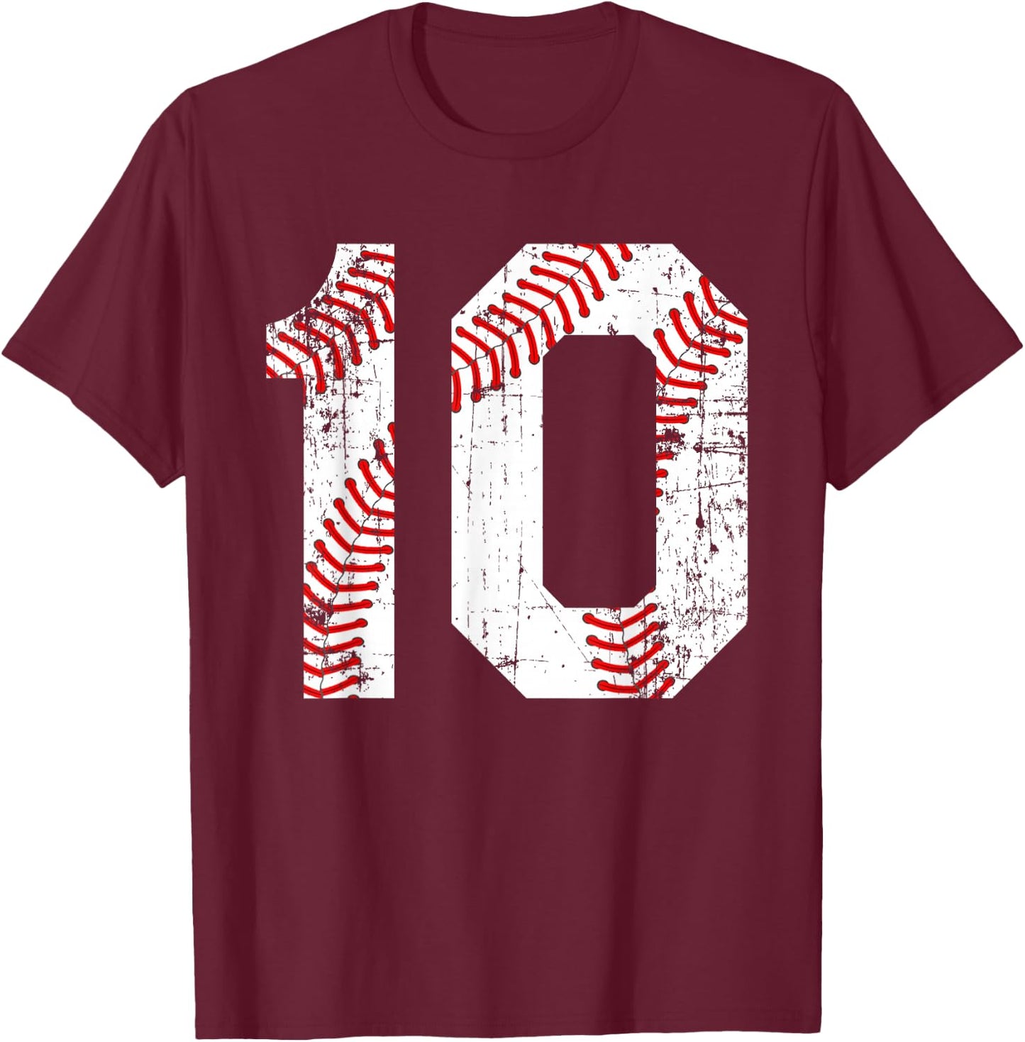 Vintage Baseball 10 Jersey Number T-Shirt - T-Shirt | Maroon
