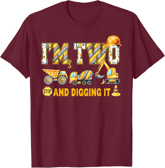 I'm 2 and Digging It Birthday Boy Construction 2 Years Old T-Shirt - T-Shirt | Maroon