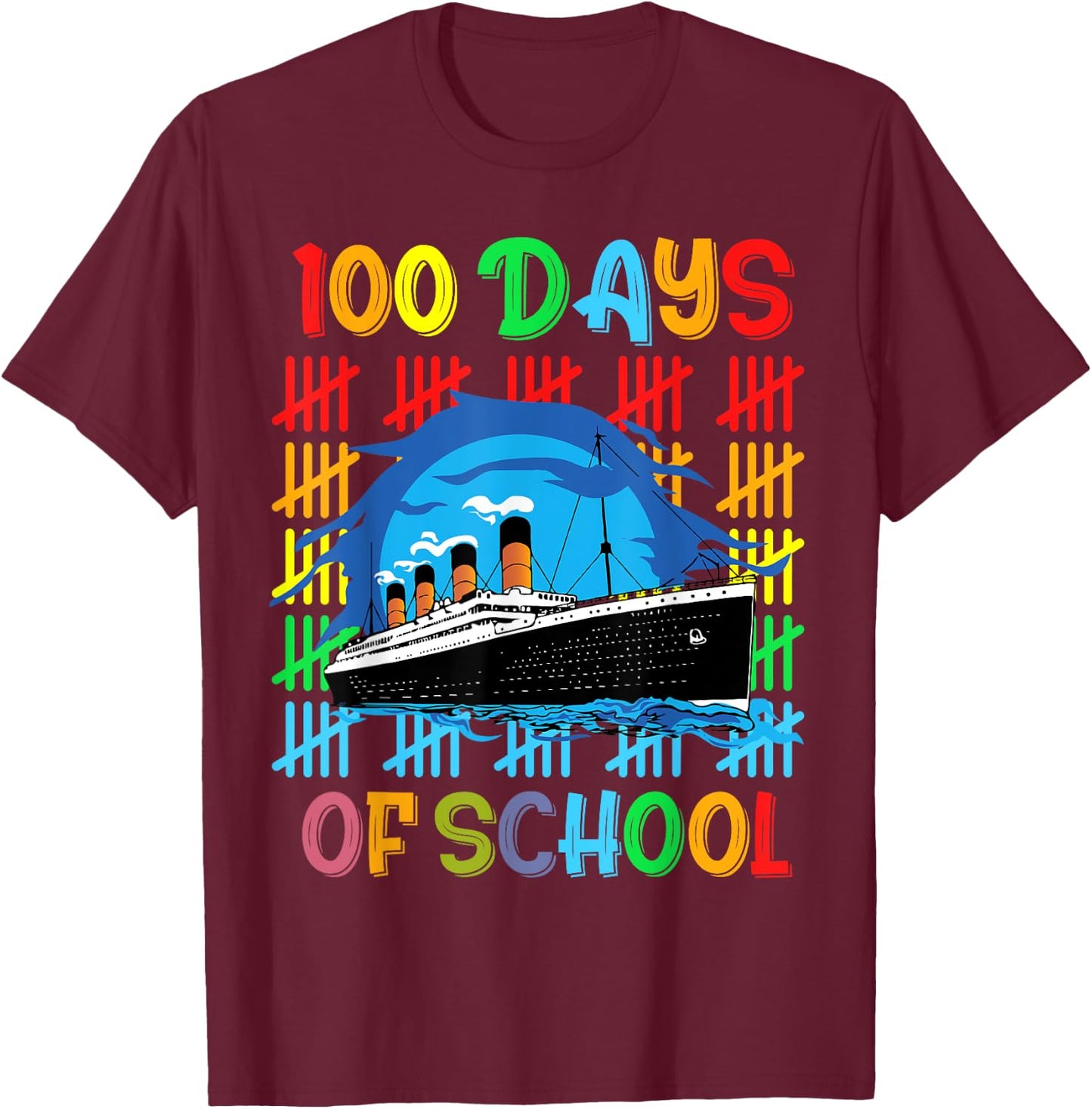 100 Days of School RMS Titanic 100th Day of School Kids Boys T-Shirt - T-Shirt | Maroon