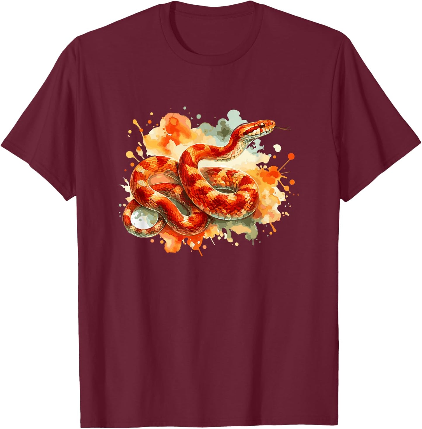 Snake Lover Animal Pet Snake Watercolor Corn Snake , Small T-Shirt - T-Shirt | Maroon