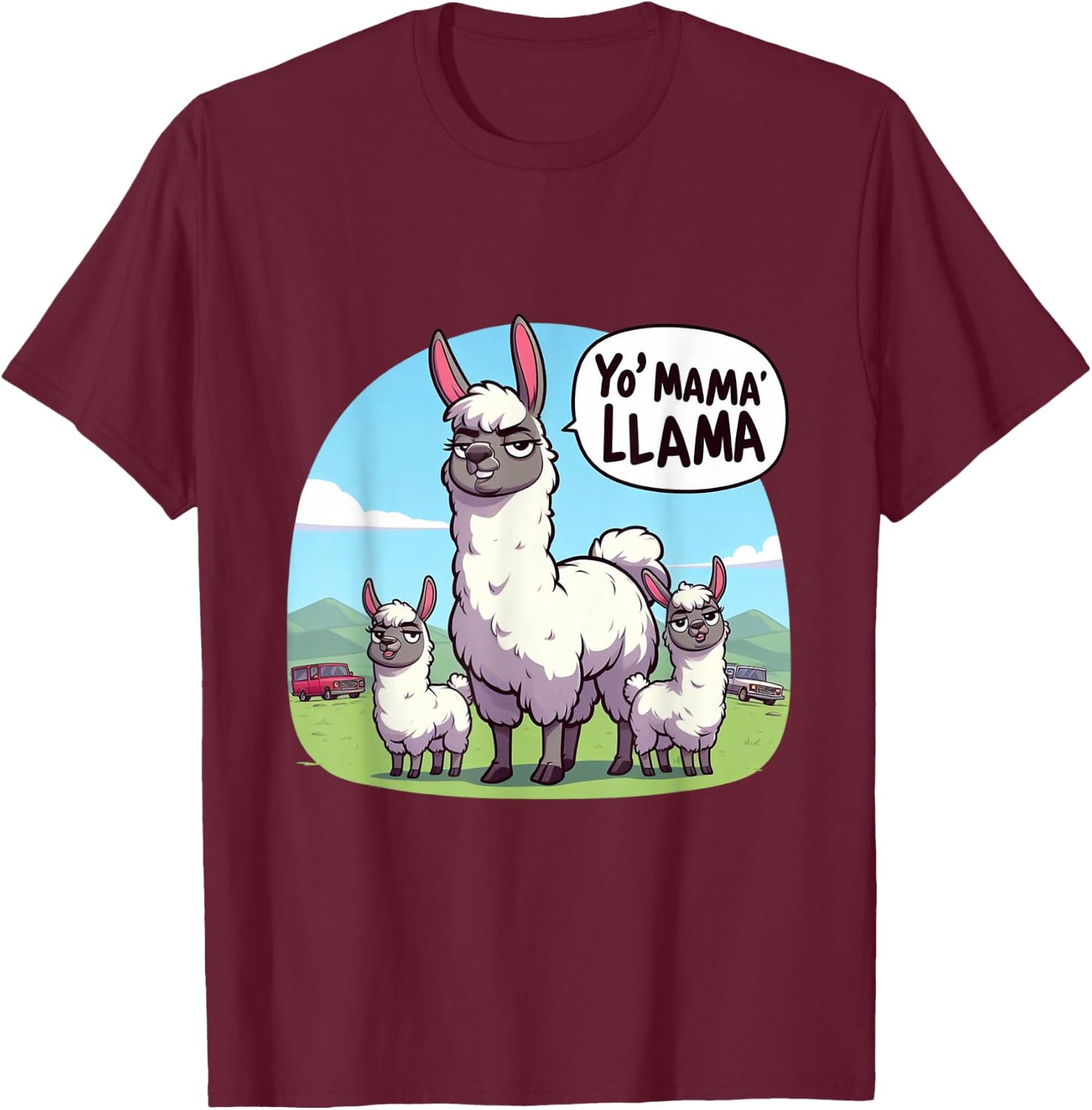 Yo Mama Llama Cartoon 80s 90s Yo Mama Joke T-Shirt - T-Shirt | Maroon