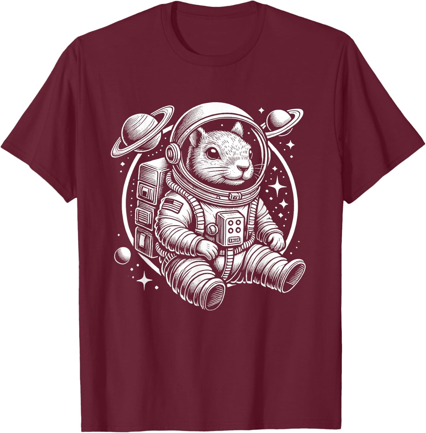 Space Squirrel Astronaut Graphic - Cute Squirrel in Space T-Shirt - T-Shirt | Maroon