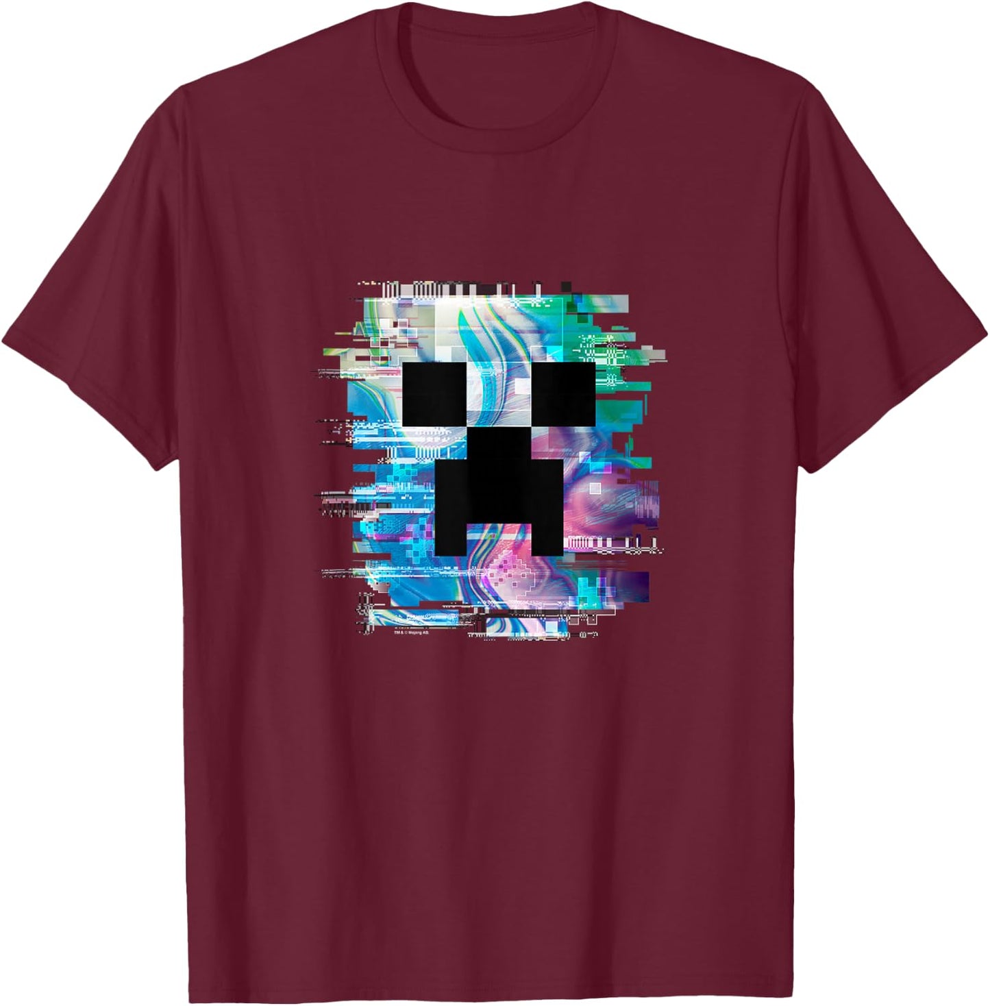 Minecraft Glitched Out Creeper Big Face Logo T-Shirt - T-Shirt | Maroon