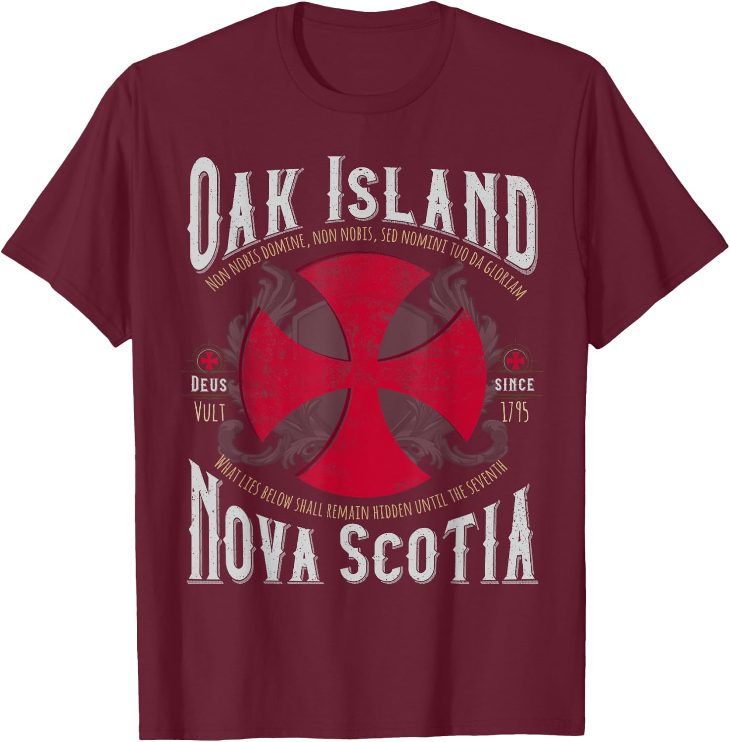 Templar Cross Oak Island Nova Scotia T-Shirt - T-Shirt | Maroon