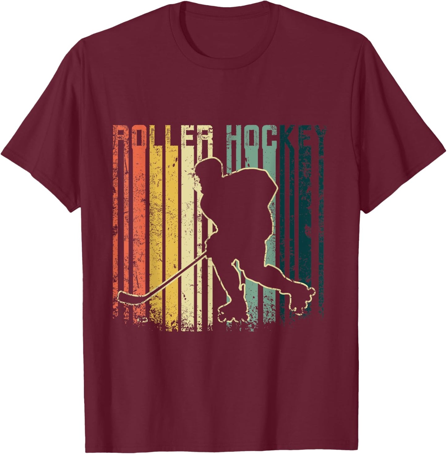Roller Hockey Retro Vintage , Black, S T-Shirt - T-Shirt | Maroon