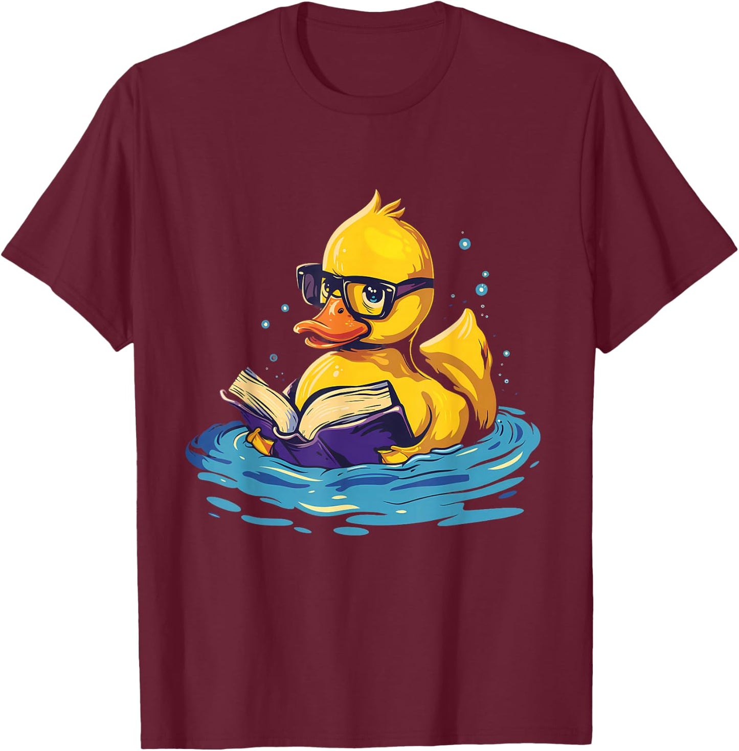 Rubber Duck Reading Book Swim Rubber Duckling Rubber Duckie T-Shirt - T-Shirt | Maroon