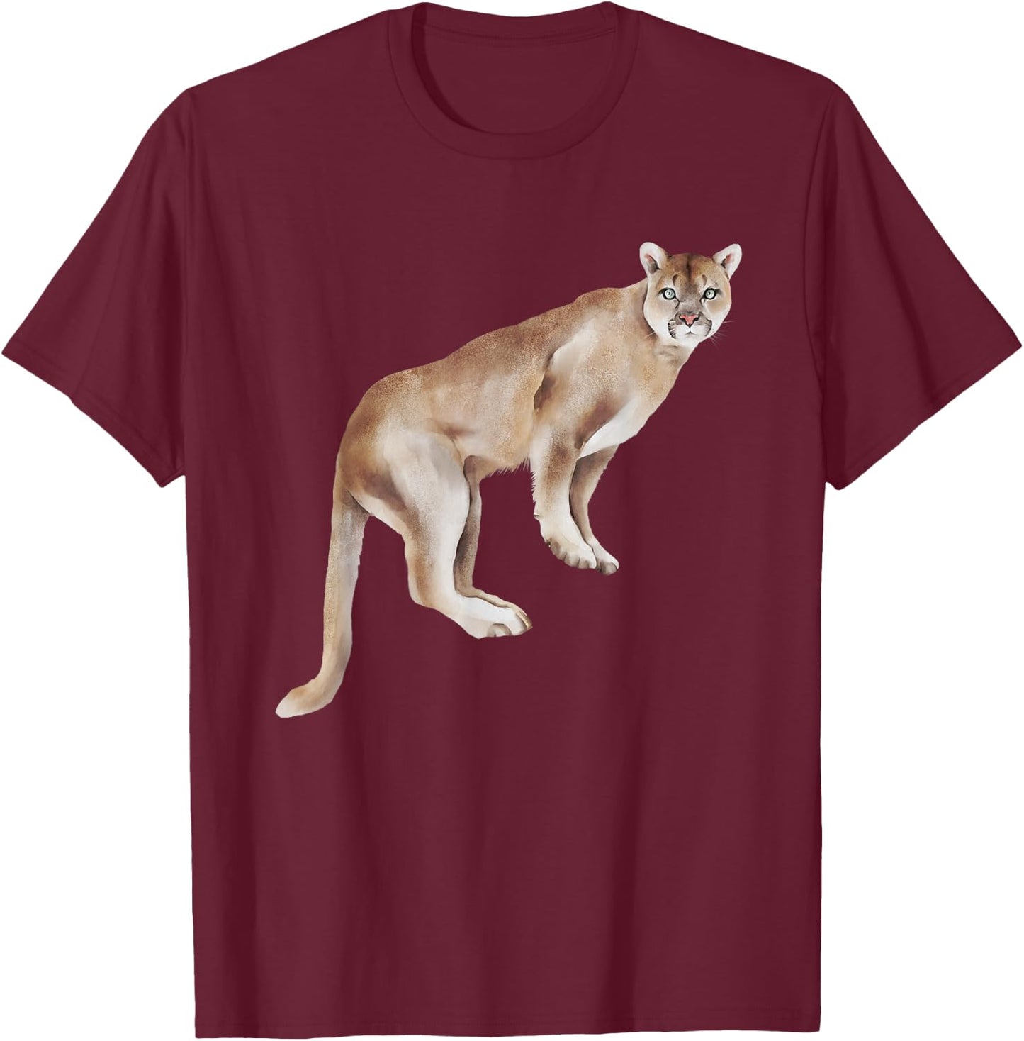 Watercolour Mountain Lion Animal Art Nature Wildlife Art T-Shirt - T-Shirt | Maroon