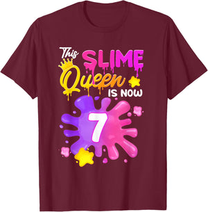 This Slime Queen is 7 Year Old Girl Birthday Slime 7th T-Shirt - T-Shirt | Maroon