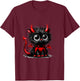 Adorable Cat Kitten Halloween Black Devil Cartoon , Black, S T-Shirt - T-Shirt | Maroon