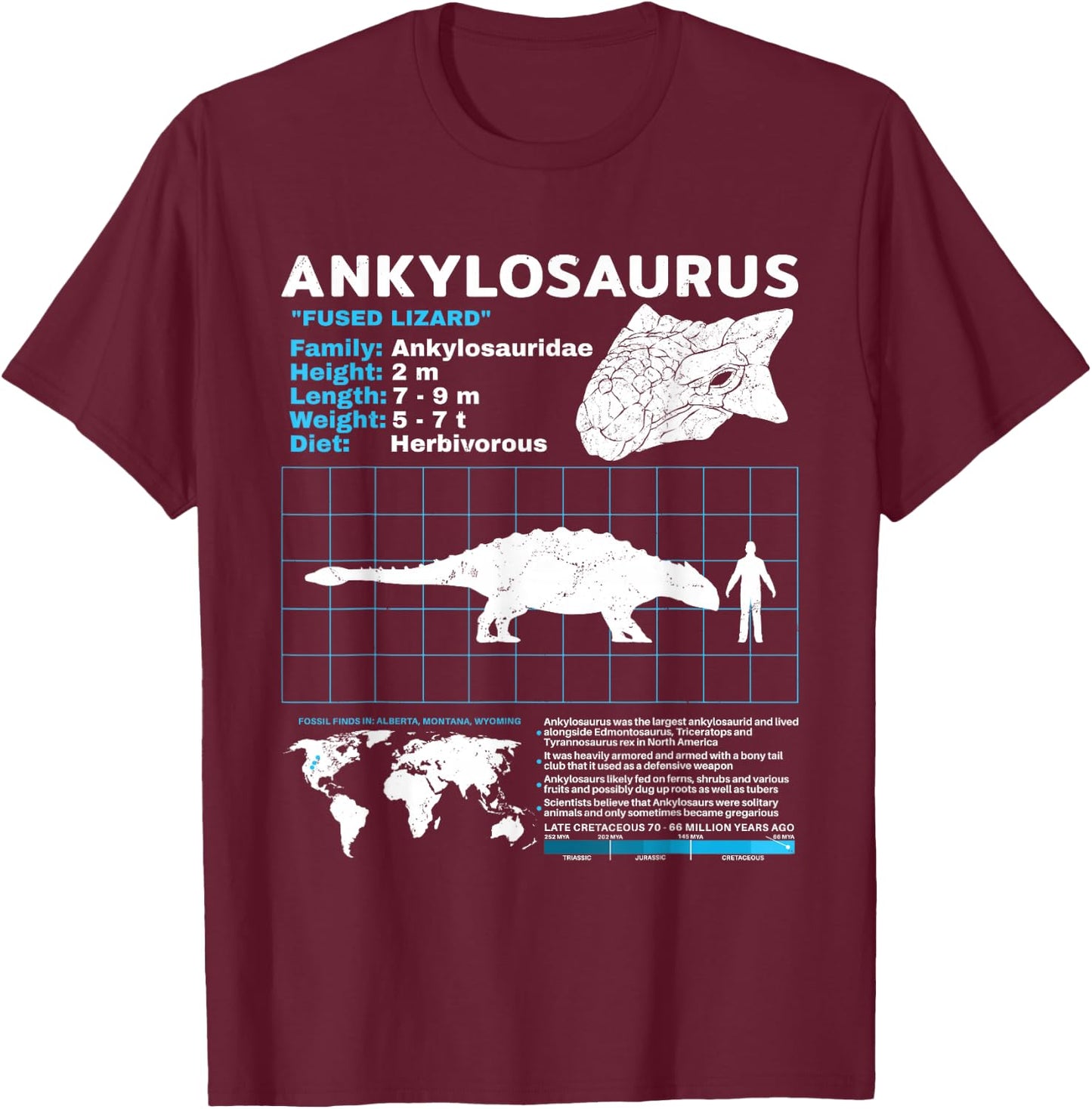 Ankylosaurus fact sheet Dinosaur Facts T-Shirt - T-Shirt | Maroon