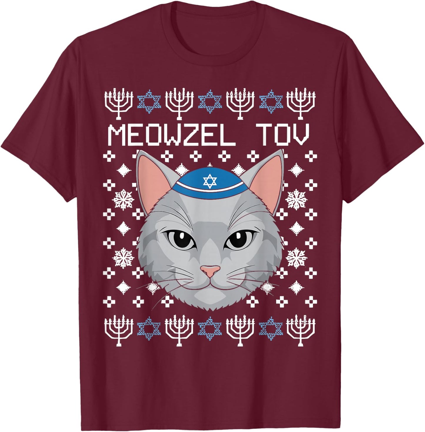 Meowzel Tov Ugly Hanukkah Chanukah Jewish T-Shirt - T-Shirt | Maroon