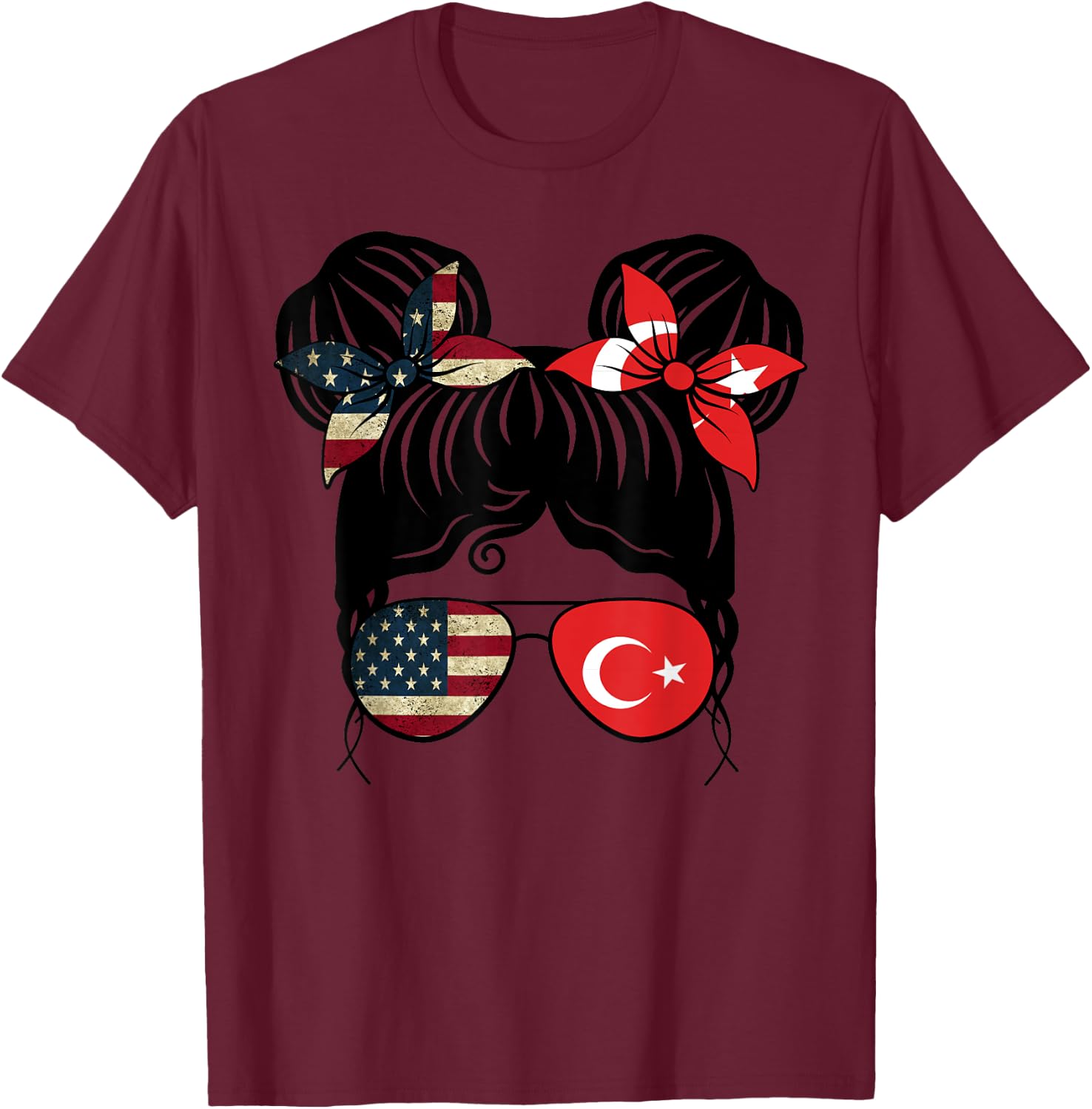 Half American Half Turkish Girl USA Turkey Flag Kids T-Shirt - T-Shirt | Maroon