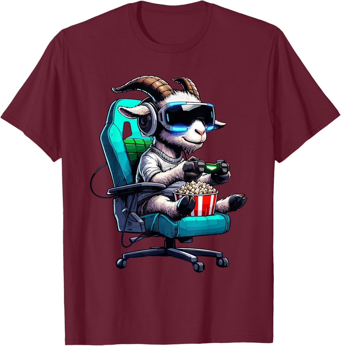 Goat Popcorn Animal Gaming Controller Headset Gamer T-Shirt - T-Shirt | Maroon