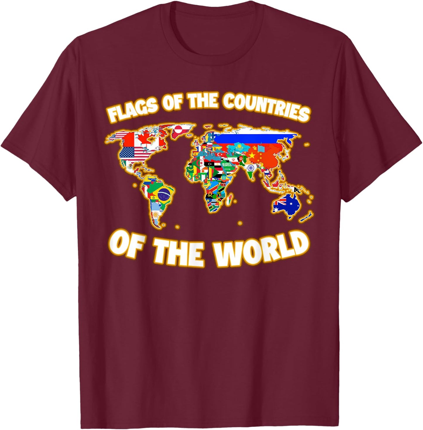 Flags Of The Countries Of The World Map International T-Shirt - T-Shirt | Maroon