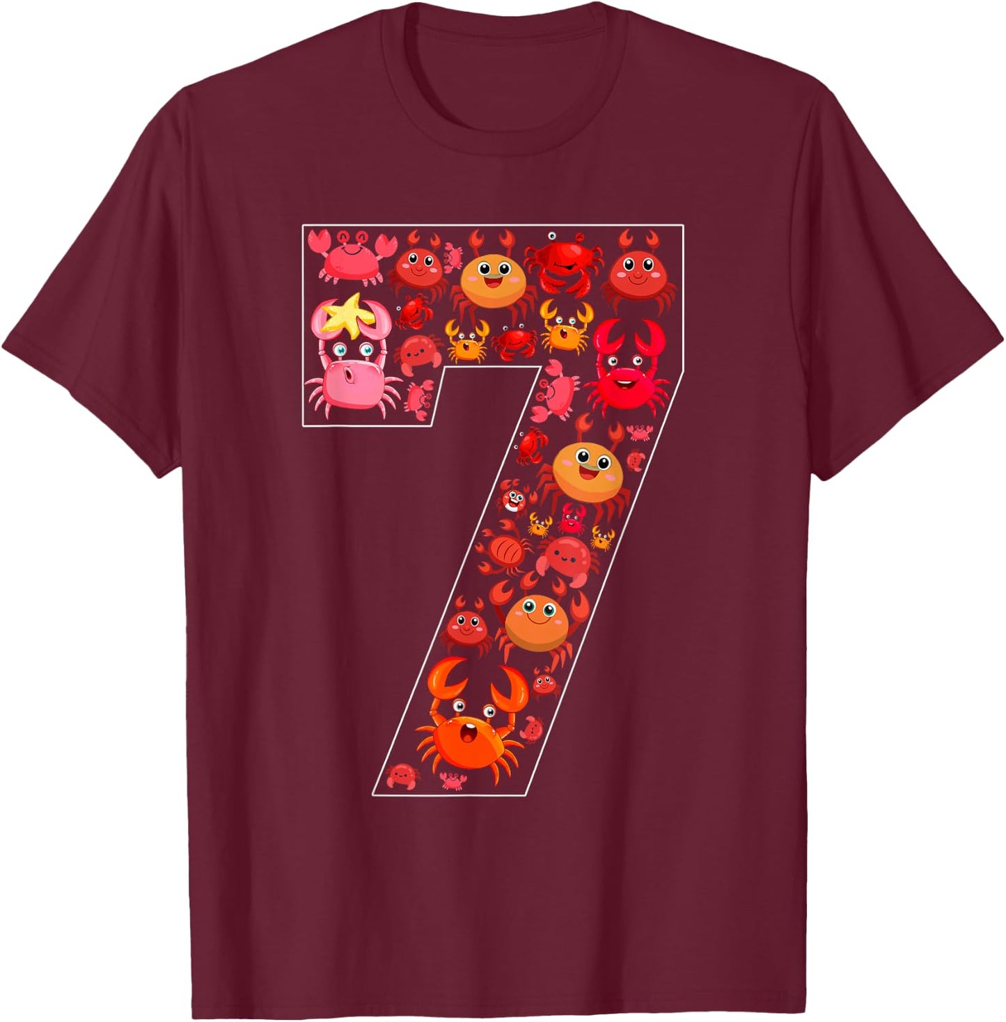7th Birthday Kids 7 Year Old Birthday Crab Lover Party T-Shirt - T-Shirt | Maroon