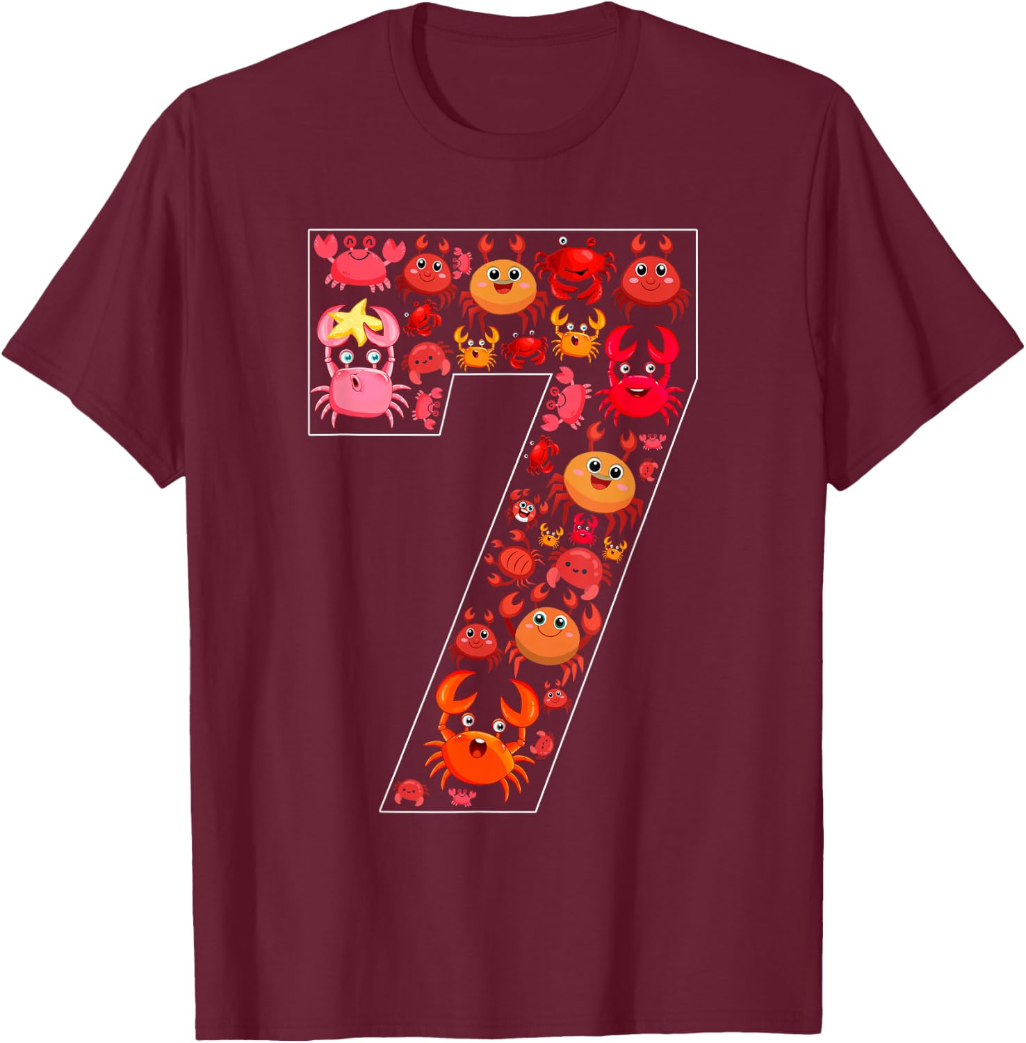 7th Birthday Kids 7 Year Old Birthday Crab Lover Party T-Shirt - T-Shirt | Maroon