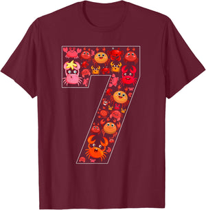 7th Birthday Kids 7 Year Old Birthday Crab Lover Party T-Shirt - T-Shirt | Maroon