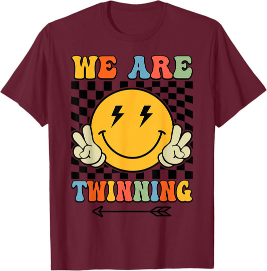 We're Twinning with My Bestie Retro Twin Day Spirit Week T-Shirt - T-Shirt | Maroon