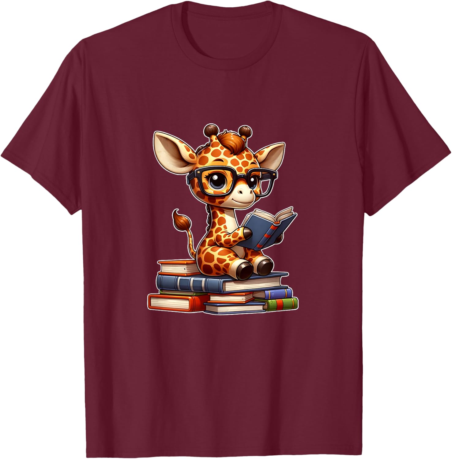 Funny giraffe reading Bookworm Book Lovers T-Shirt - T-Shirt | Maroon
