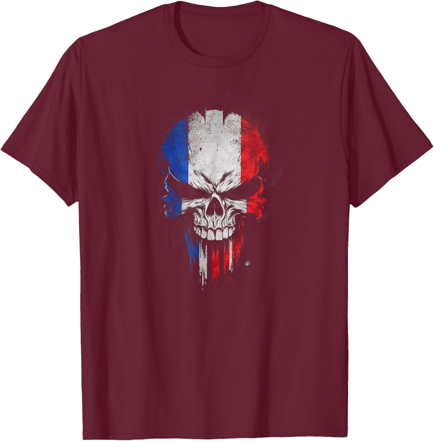 Flag France Skull Patriotic T-Shirt - T-Shirt | Maroon