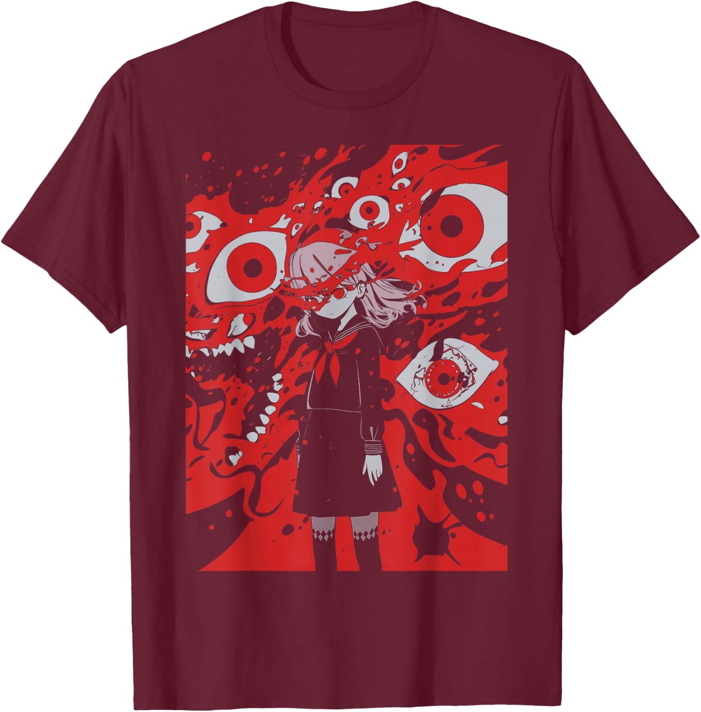 Anime Manga Ghoul Girl | Horror Creepy | Pastel Goth Grunge T-Shirt - T-Shirt | Maroon