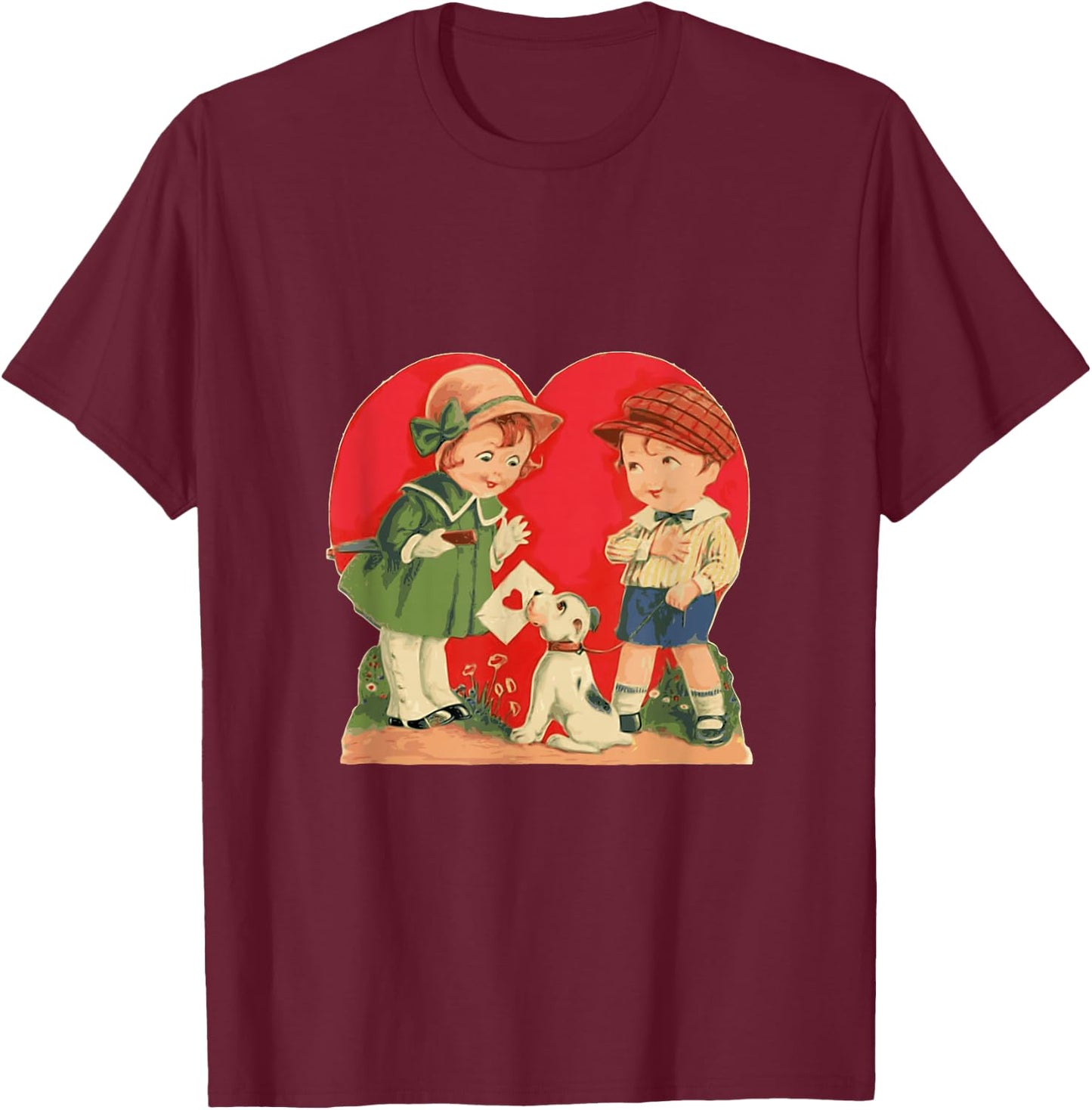 Red Heart vintage Valentine's Day Shirt Women Girls Top T-Shirt - T-Shirt | Maroon