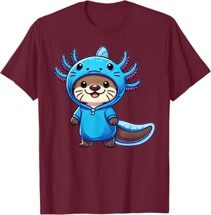 Kawaii Otter Axolotl Costume T-Shirt - T-Shirt | Maroon
