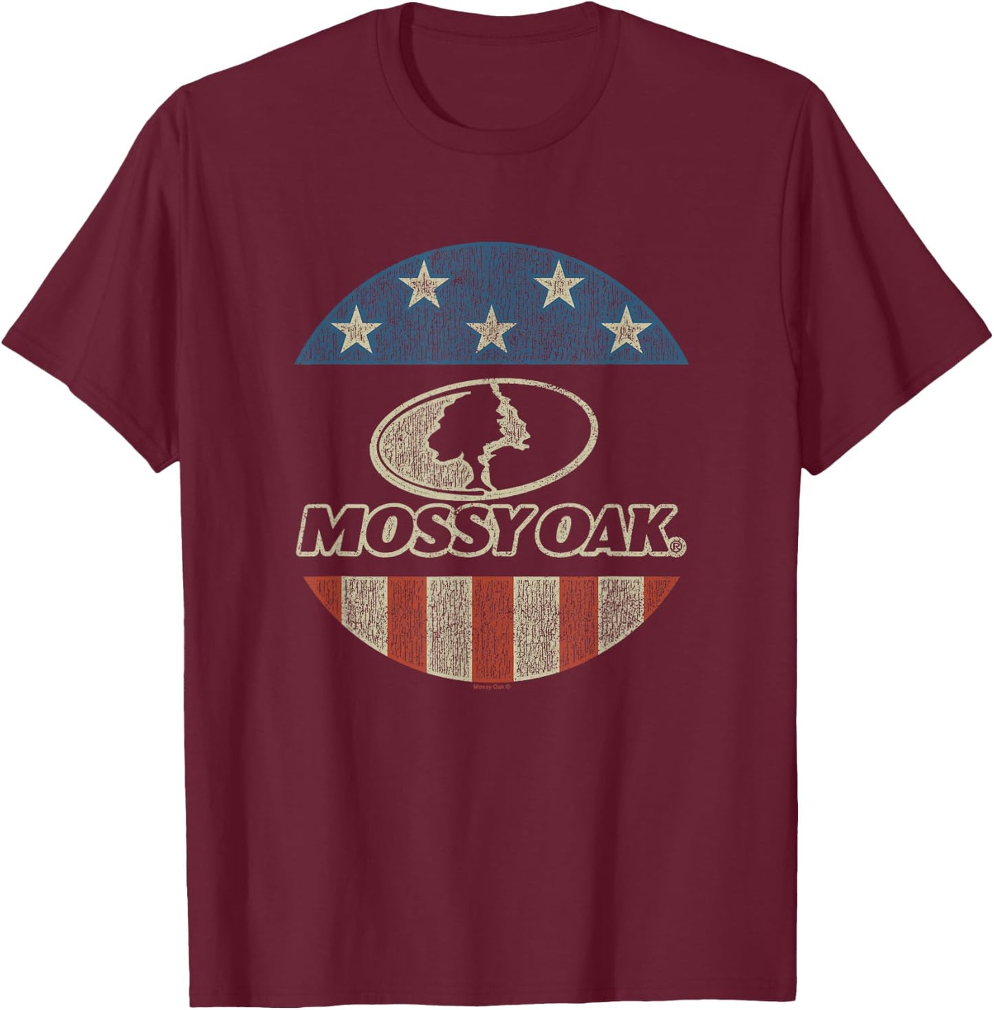 Mossy Oak 4th of July American Flag Distressed Circle Logo T-Shirt - T-Shirt | Maroon