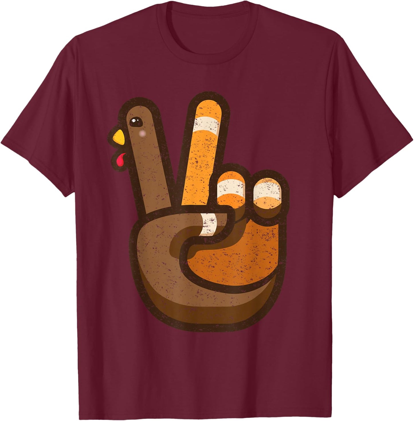 Peace Sign Turkey Hand Cool Thanksgiving Hippie Men Women T-Shirt - T-Shirt | Maroon