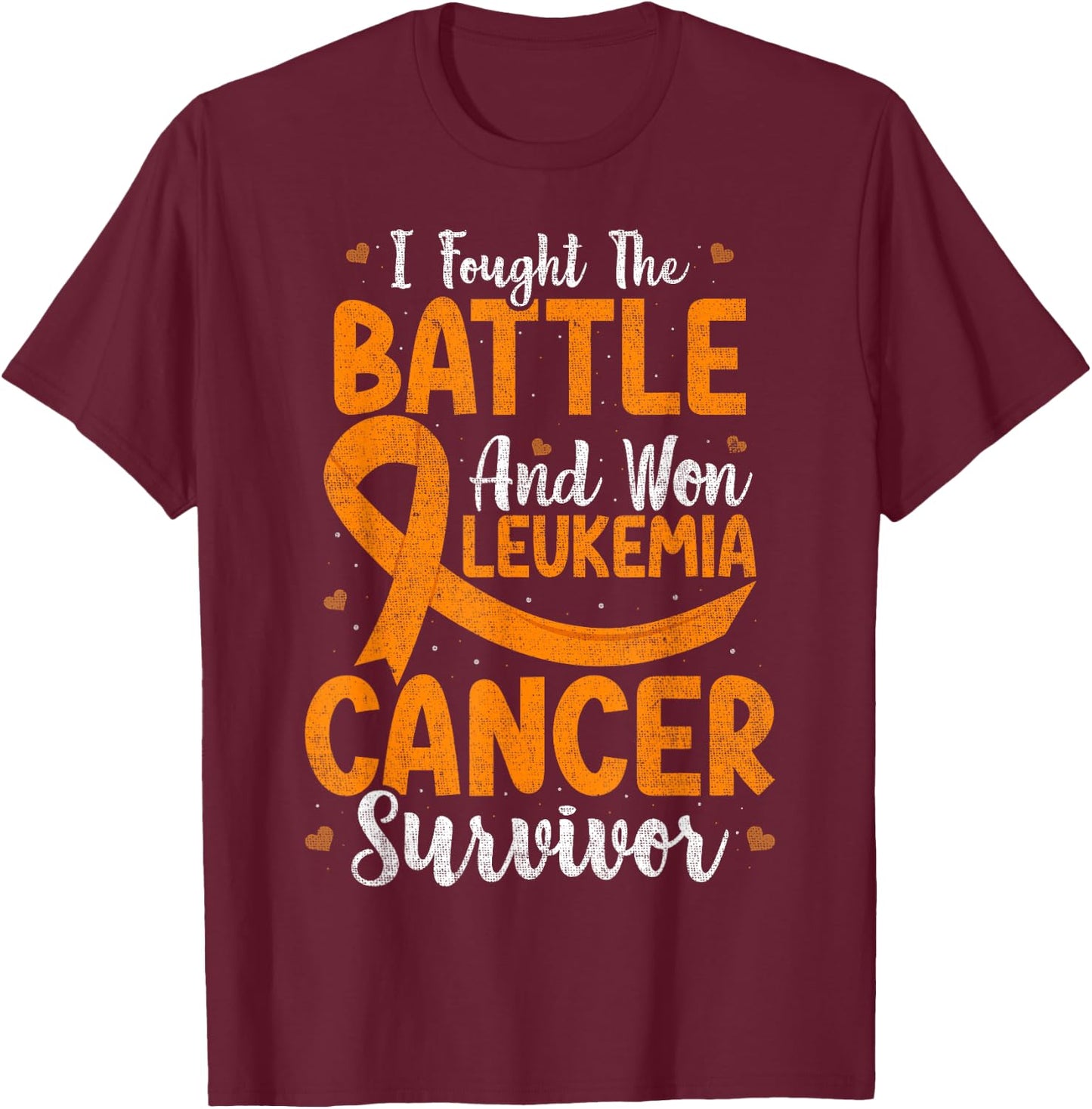 I Fought The Battle And Won Leukemia Cancer Survivor Ribbon T-Shirt - T-Shirt | Maroon