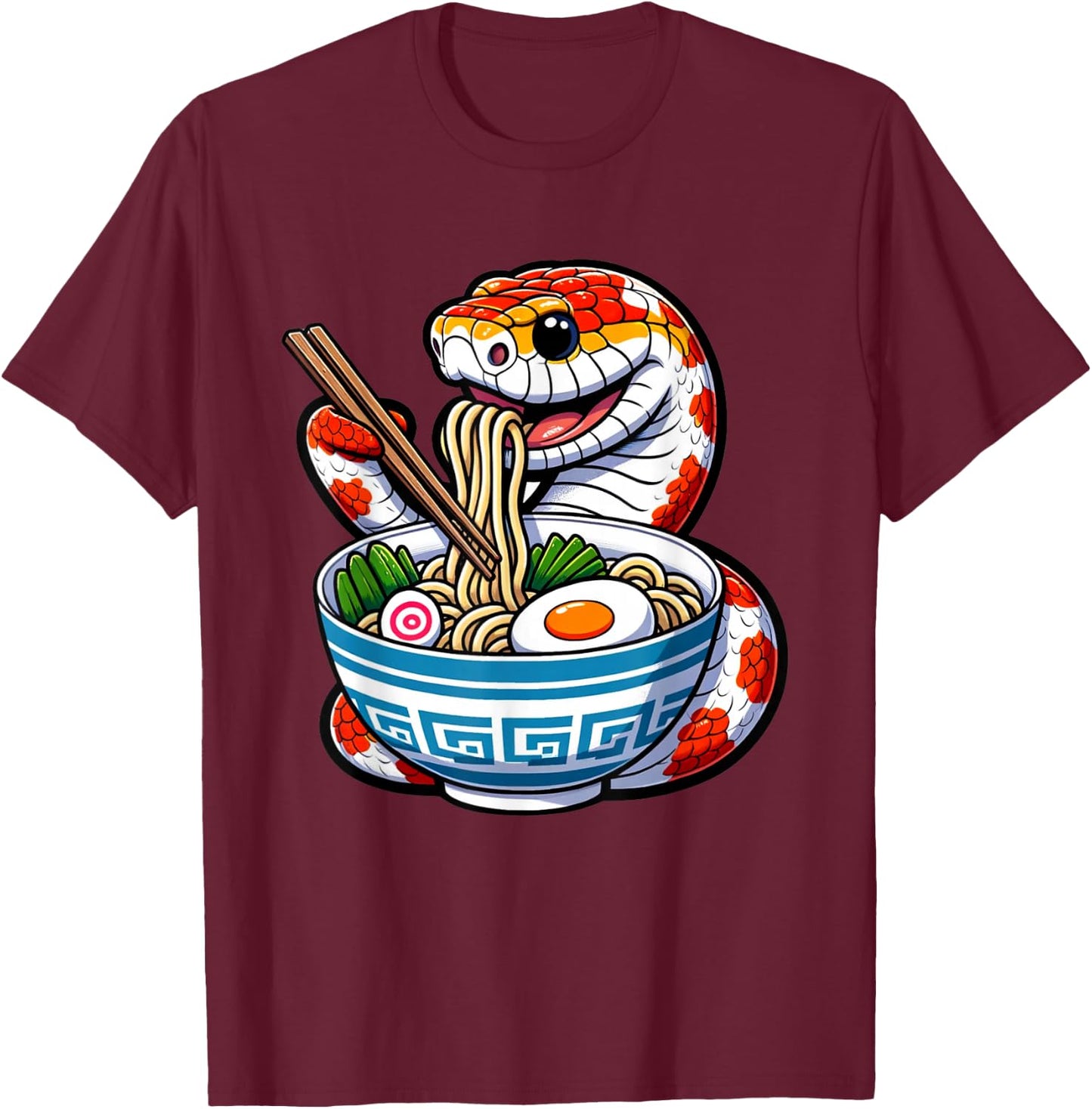 Corn Snake Kawaii, Cute Ramen Corn Snake, Funny Reptile Love T-Shirt - T-Shirt | Maroon