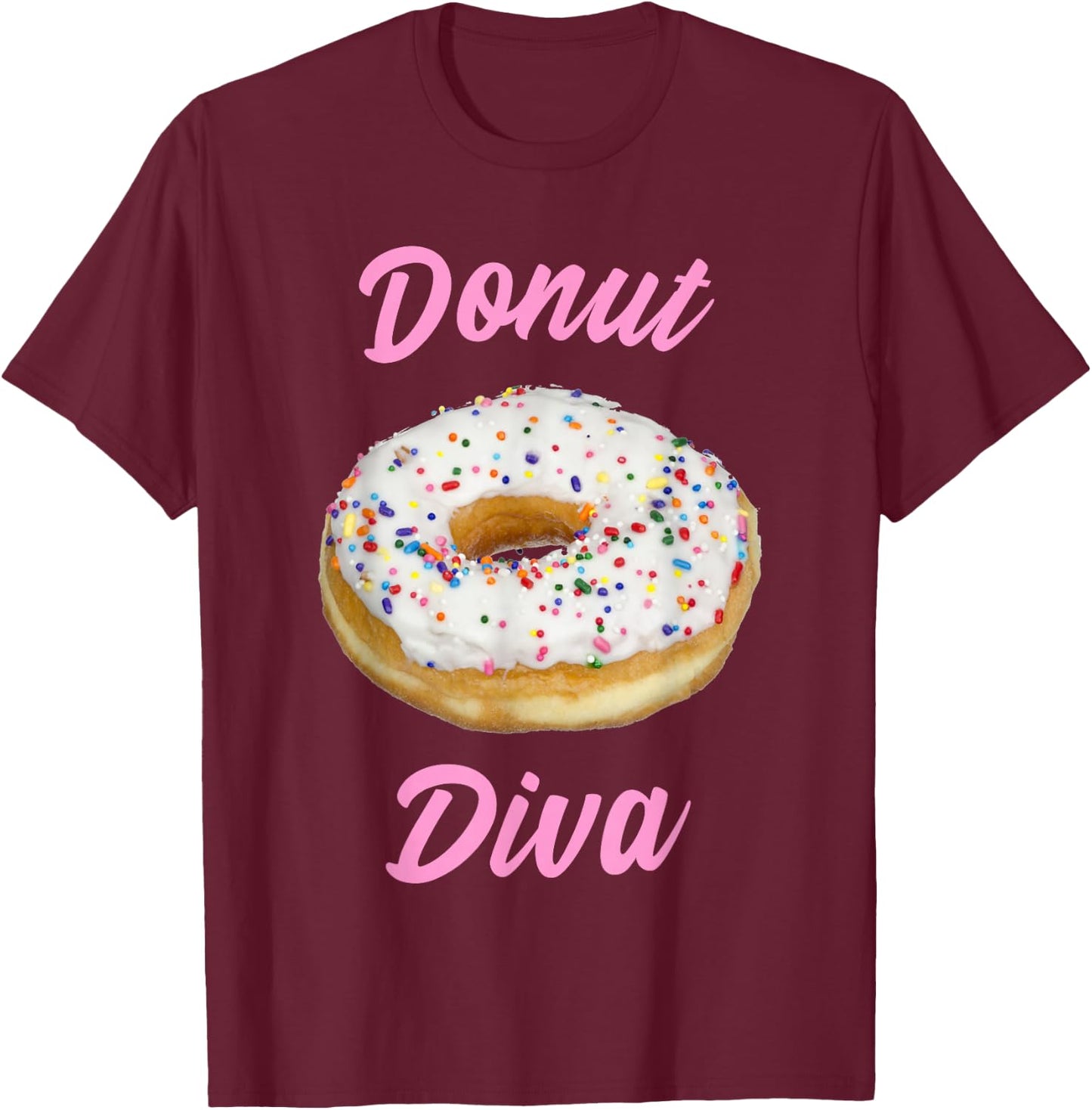 Donut Diva Sprinkle Design Pink Lettering T-Shirt - T-Shirt | Maroon